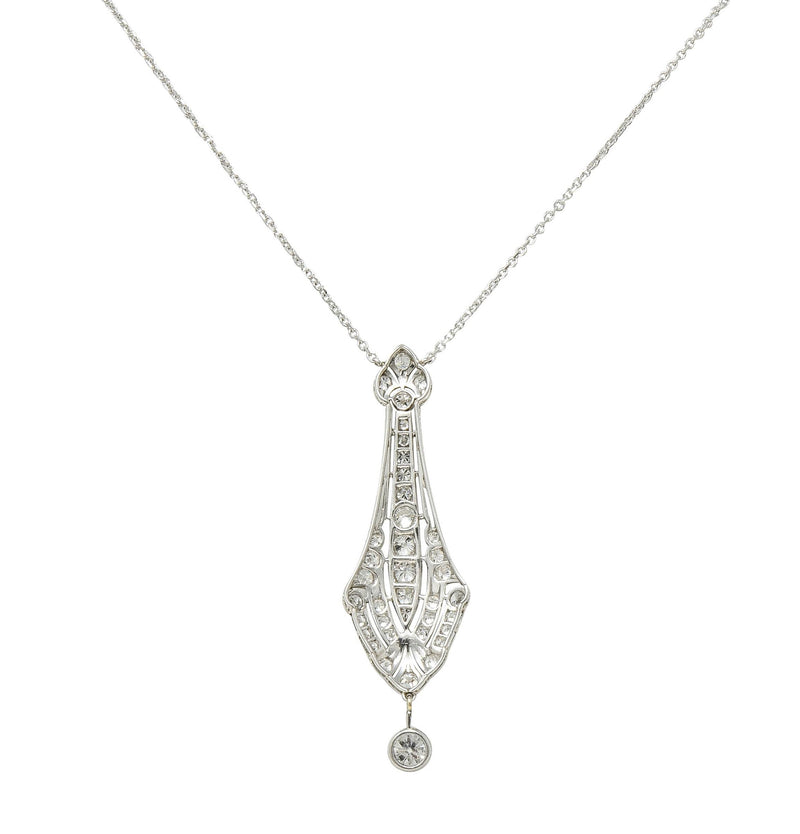Art Deco Diamond Platinum 14 Karat Gold Pendant Vintage Drop Necklace