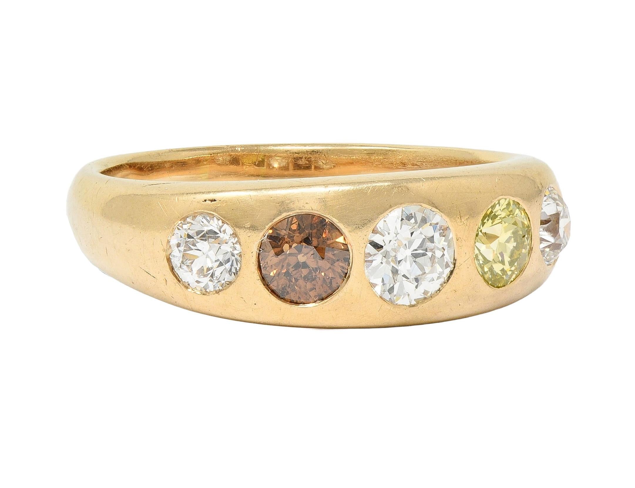 1960's 1.25 CTW Fancy Multi-Colored Diamond 14 Karat Gold Vintage Band Ring