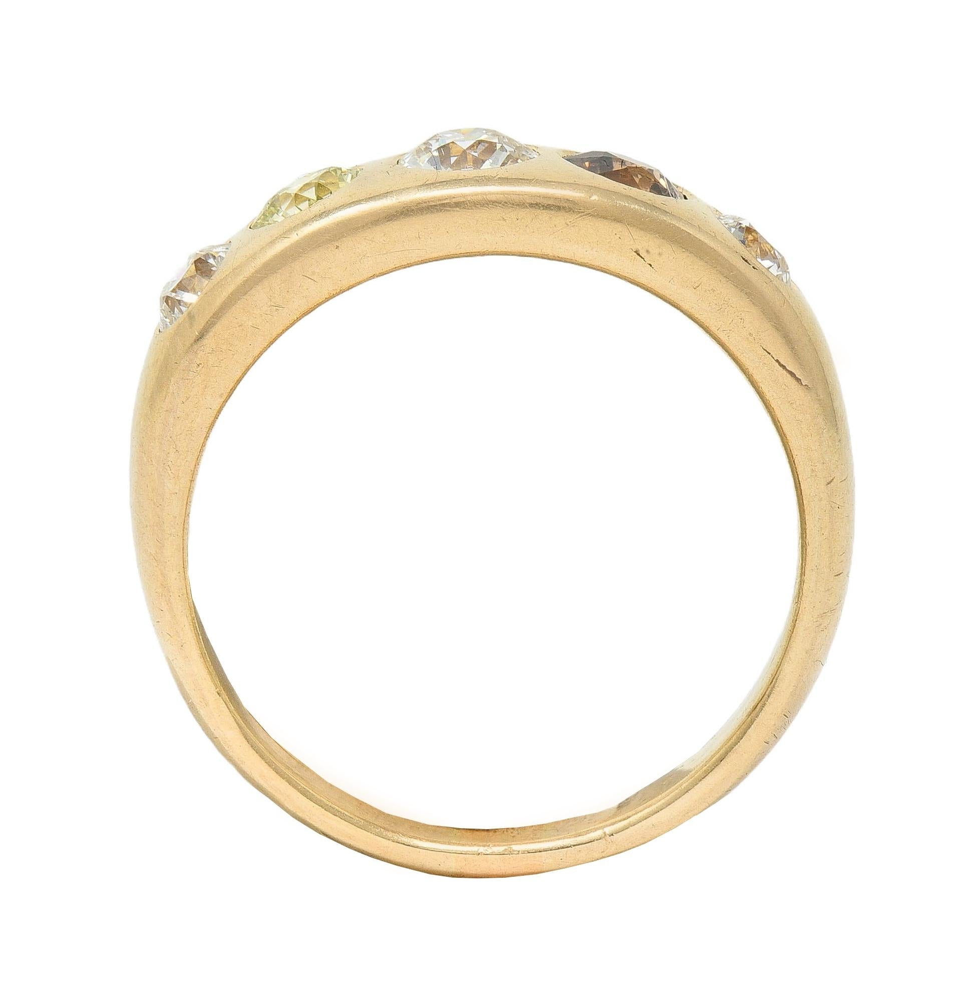 1960's 1.25 CTW Fancy Multi-Colored Diamond 14 Karat Gold Vintage Band Ring