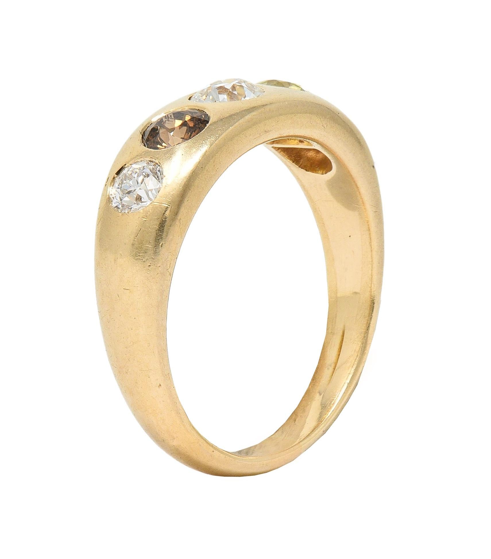 1960's 1.25 CTW Fancy Multi-Colored Diamond 14 Karat Gold Vintage Band Ring