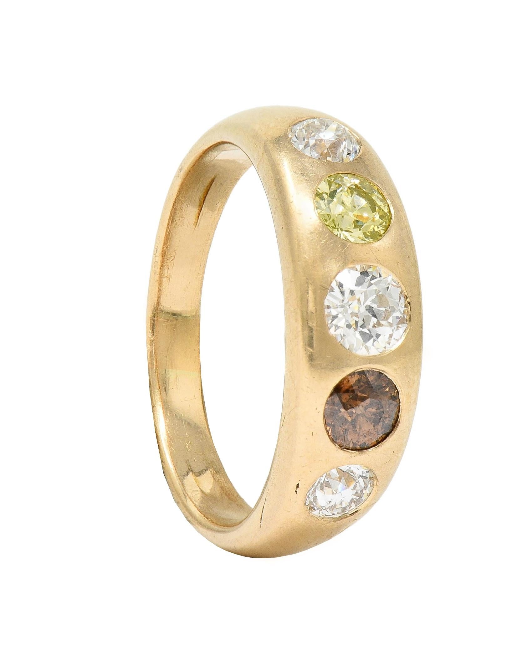 1960's 1.25 CTW Fancy Multi-Colored Diamond 14 Karat Gold Vintage Band Ring