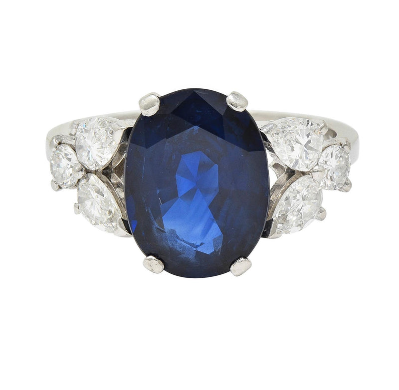 Mid-Century 5.60 CTW Sapphire Diamond Platinum Vintage Cluster Ring