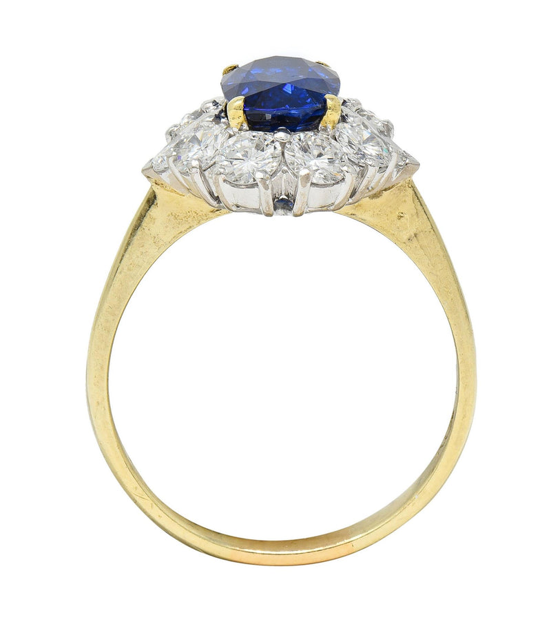 Vintage 3.54 CTW No Heat Burma Sapphire Diamond Platinum 14 Karat Gold Halo Ring