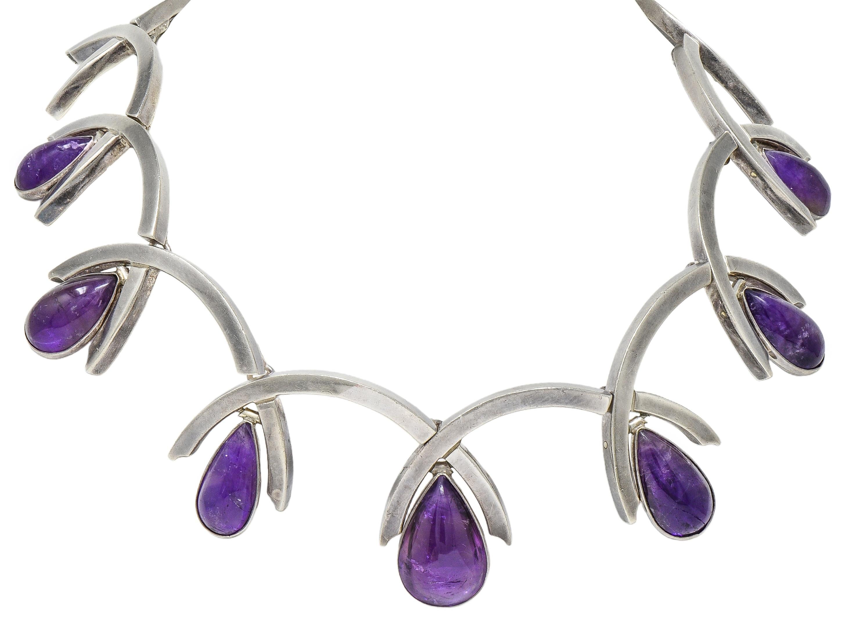 Antonio Pineda Mid-Century Modernist Amethyst Silver Vintage Fringe Necklace