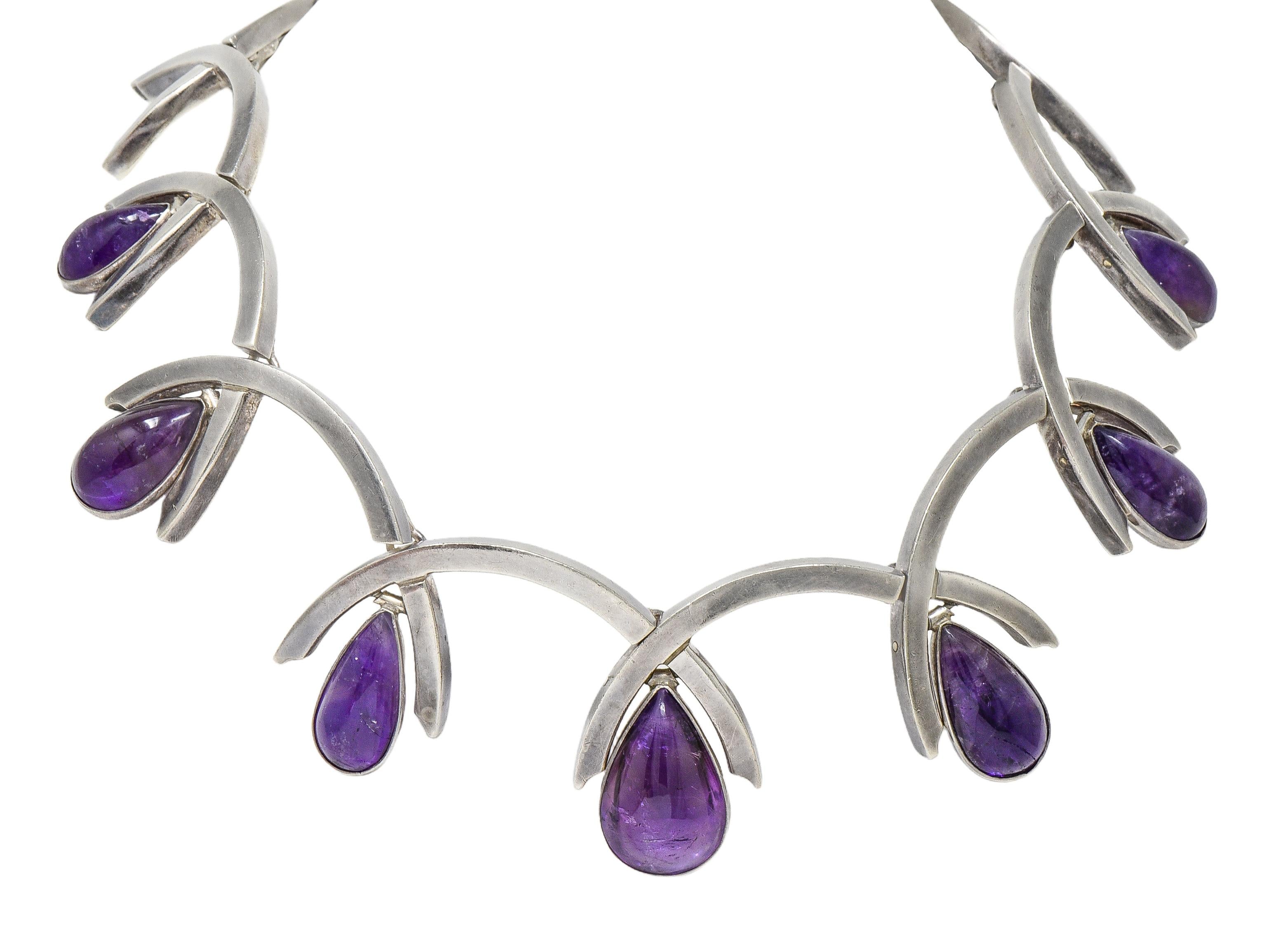 Antonio Pineda Mid-Century Modernist Amethyst Silver Vintage Fringe Necklace