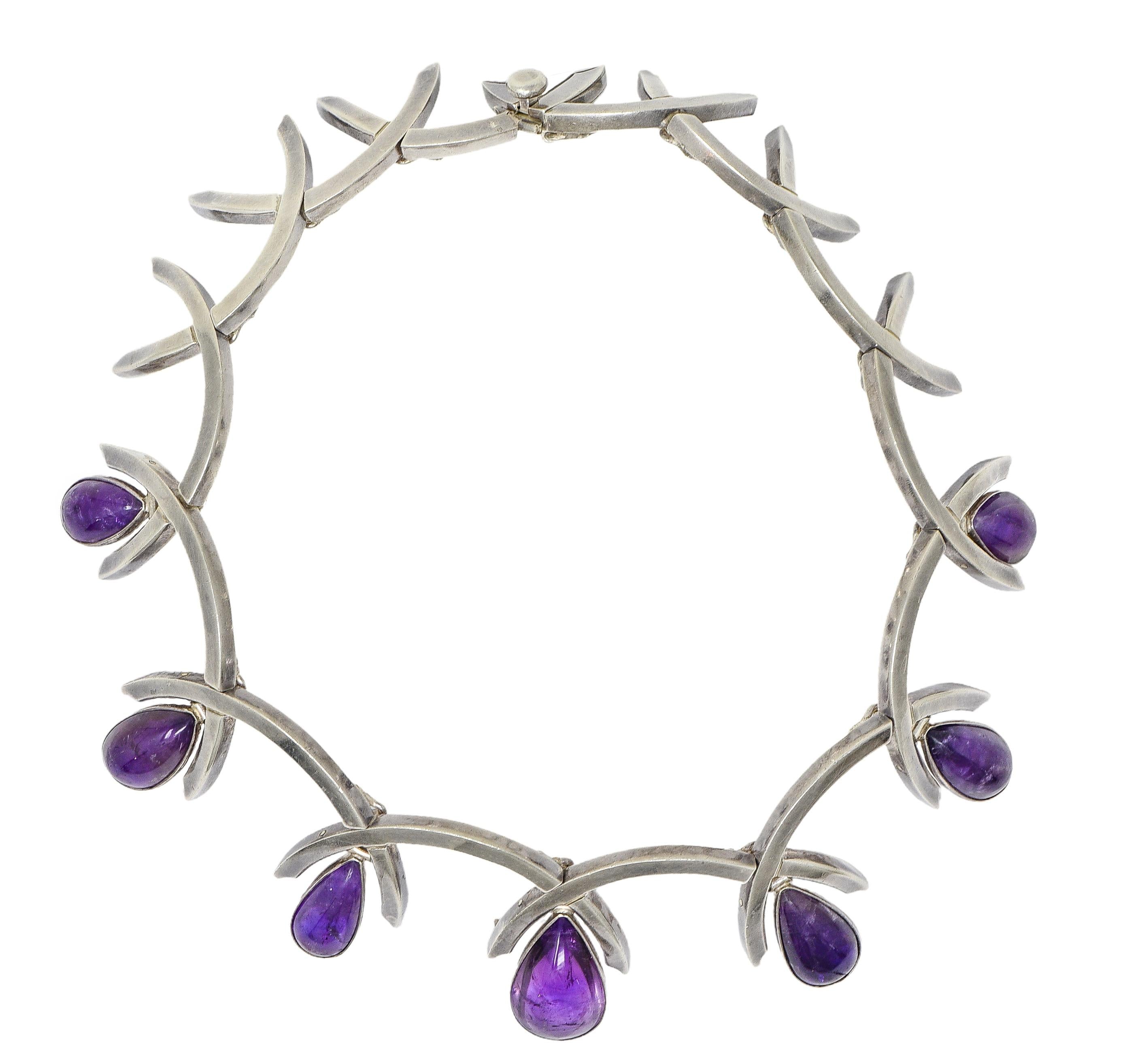 Antonio Pineda Mid-Century Modernist Amethyst Silver Vintage Fringe Necklace