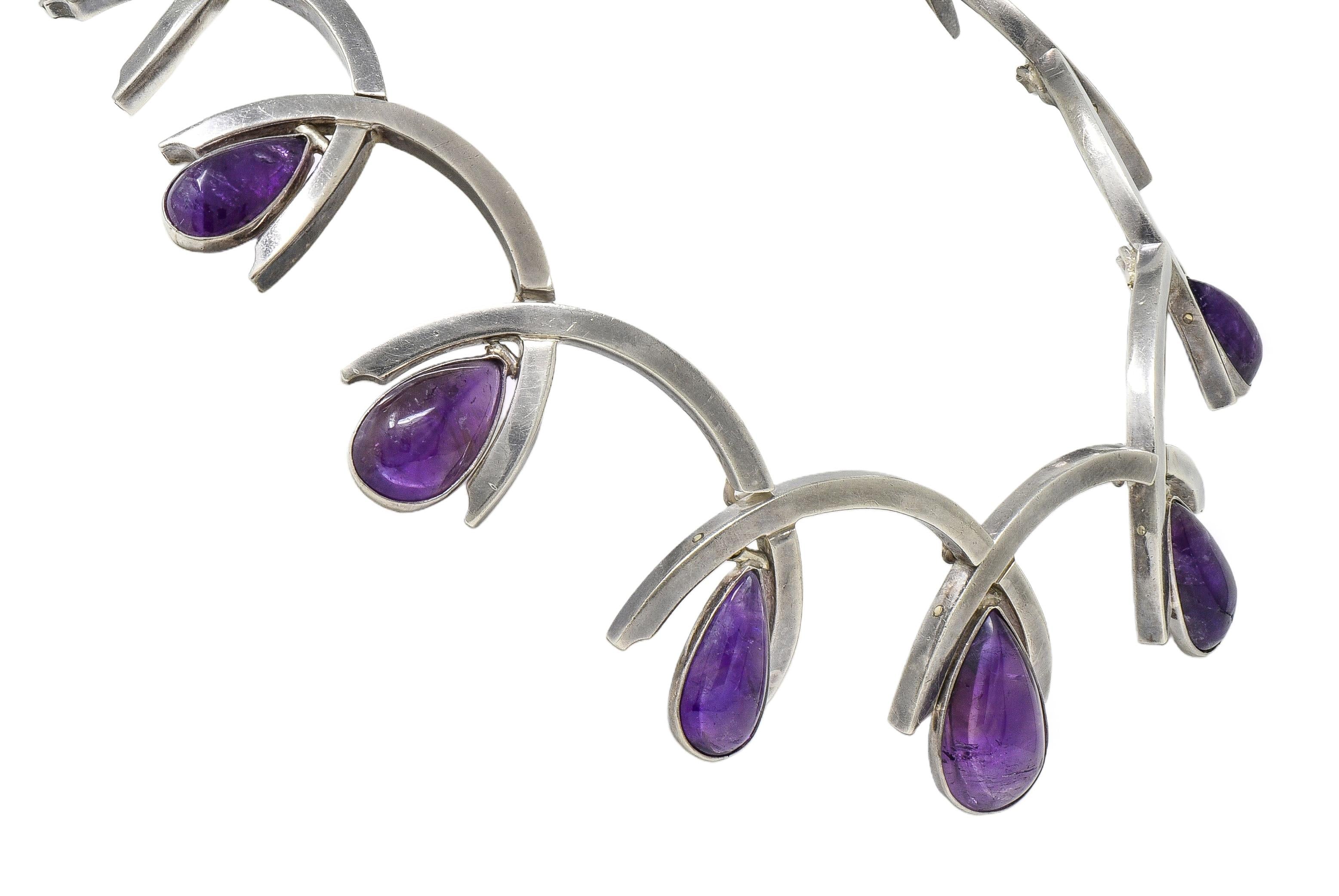 Antonio Pineda Mid-Century Modernist Amethyst Silver Vintage Fringe Necklace