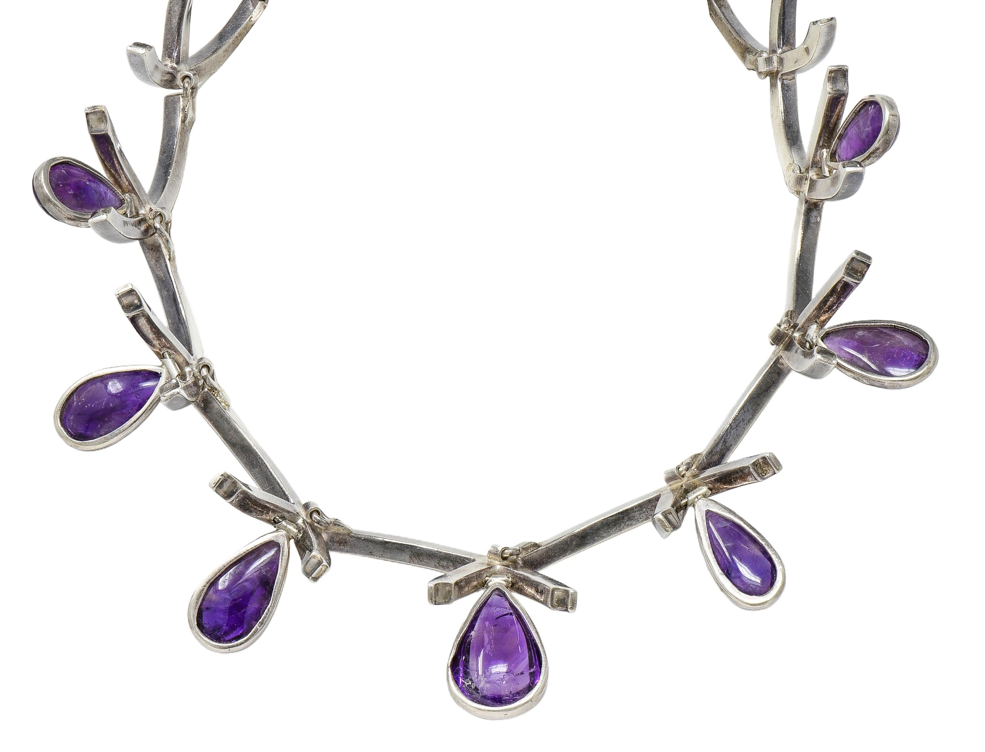 Antonio Pineda Mid-Century Modernist Amethyst Silver Vintage Fringe Necklace