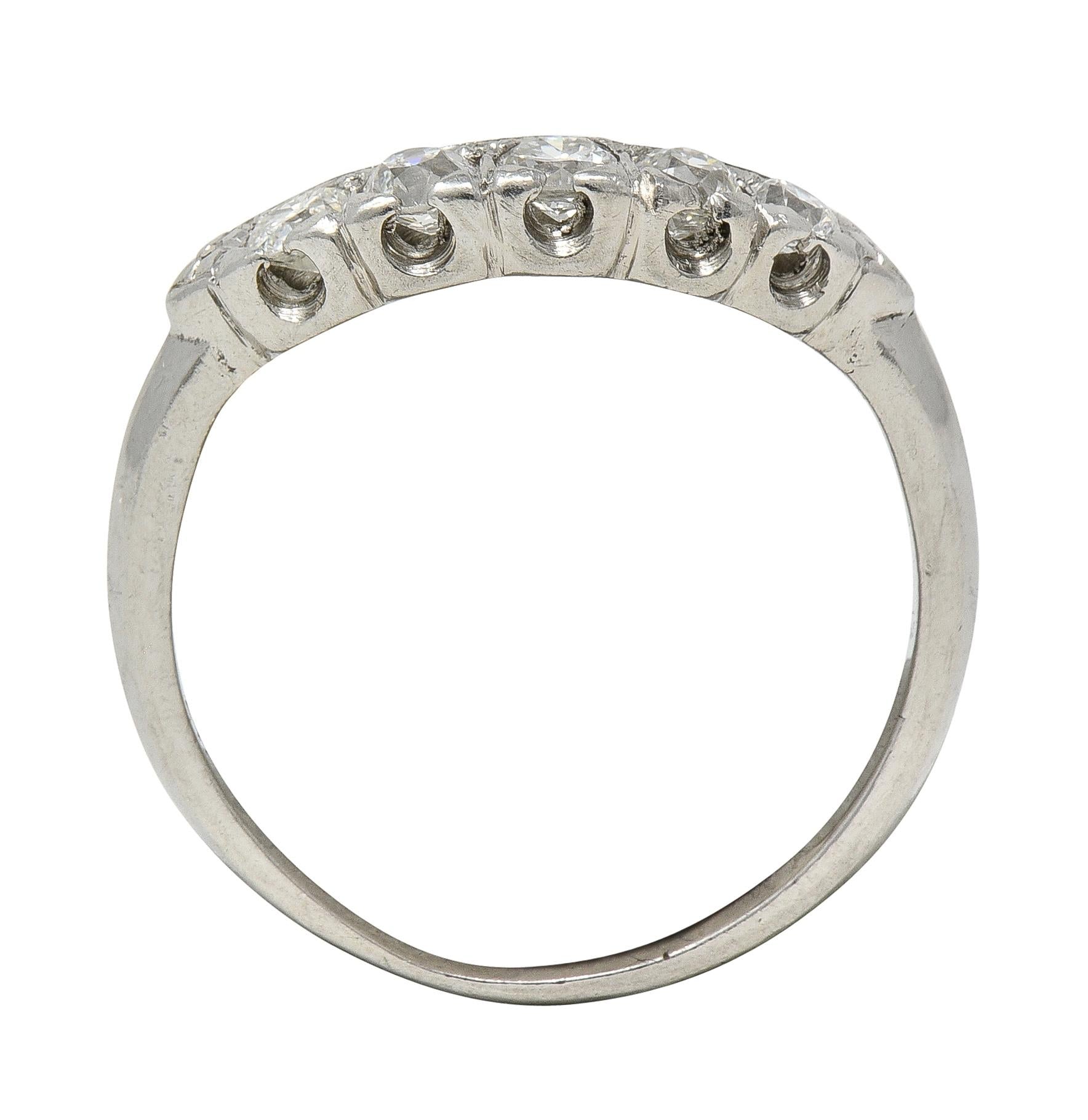 Mid-Century European Diamond Platinum Vintage Fishtail Contour Wedding Band Ring