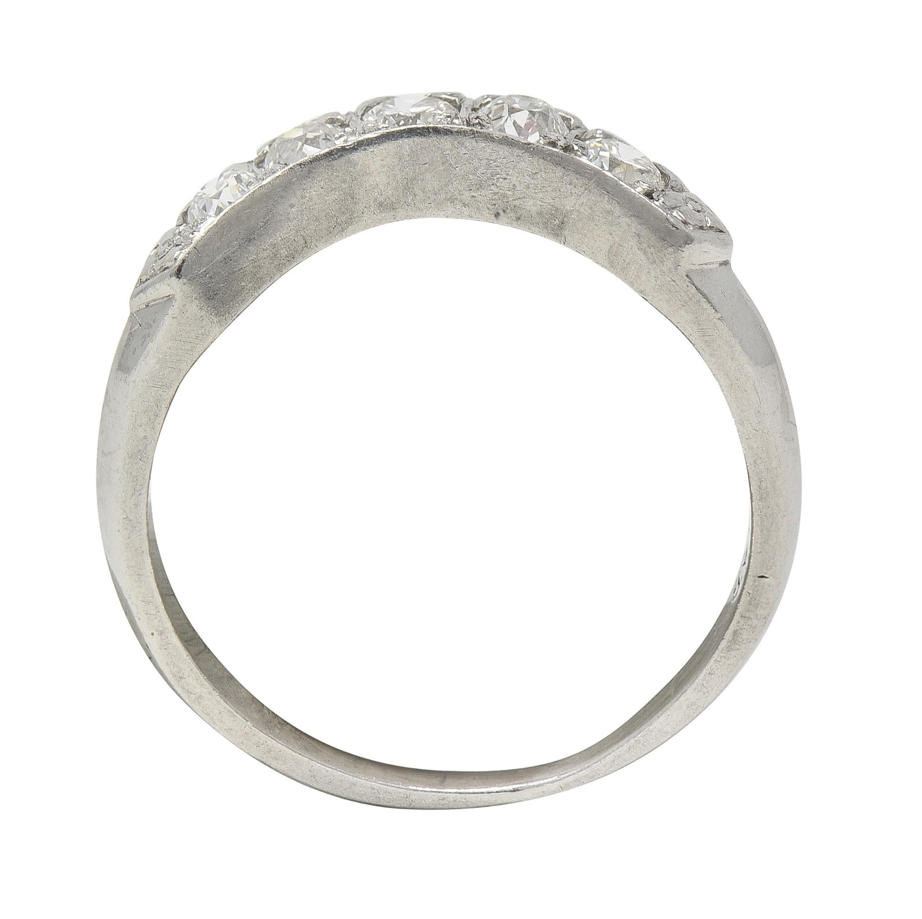 Mid-Century European Diamond Platinum Vintage Fishtail Contour Wedding Band Ring