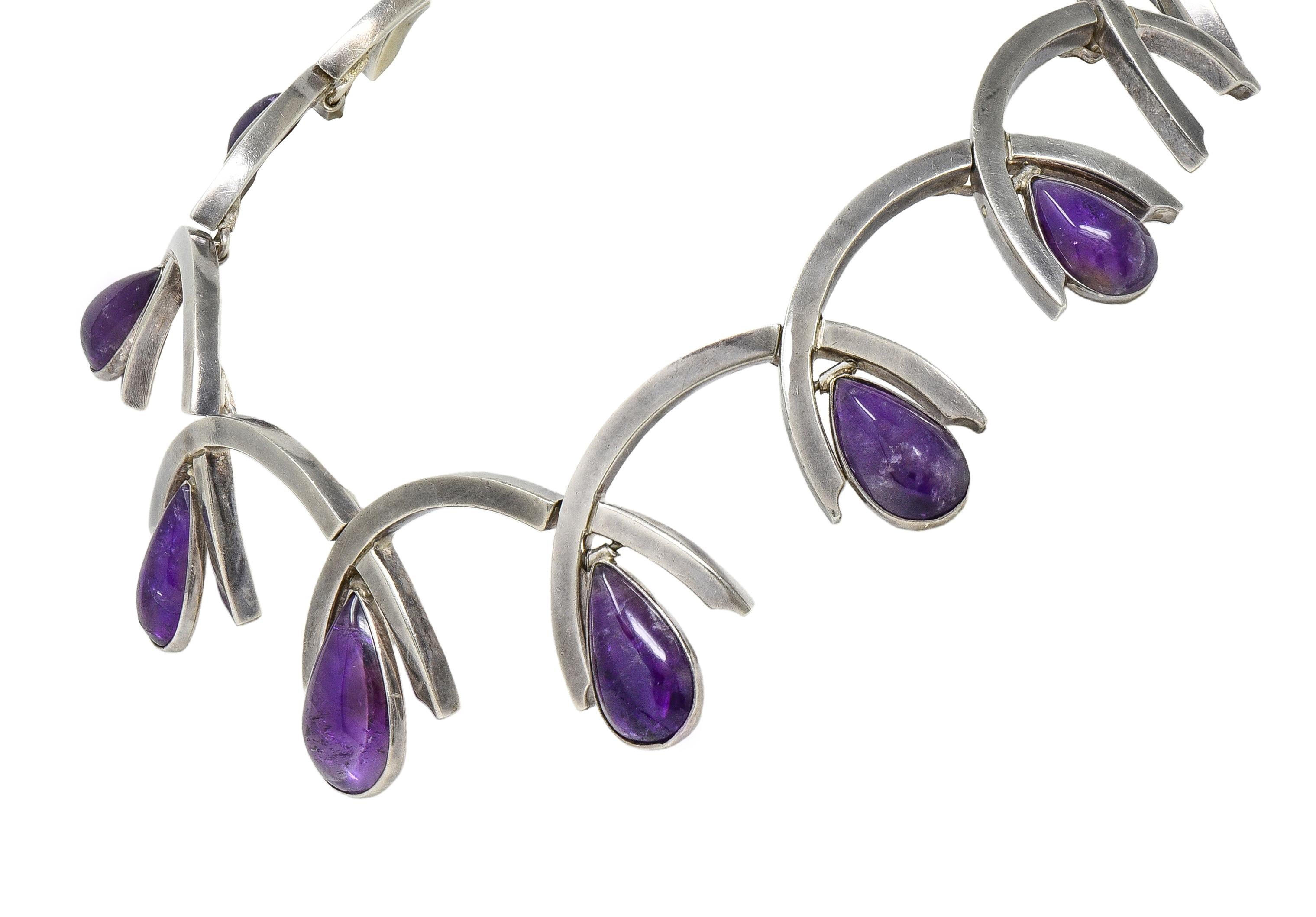 Antonio Pineda Mid-Century Modernist Amethyst Silver Vintage Fringe Necklace