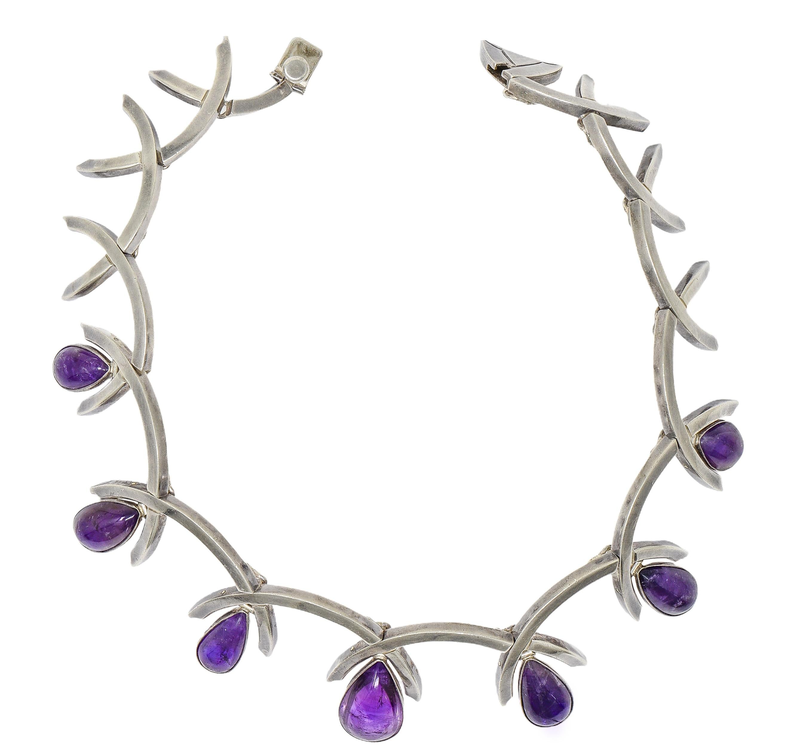 Antonio Pineda Mid-Century Modernist Amethyst Silver Vintage Fringe Necklace