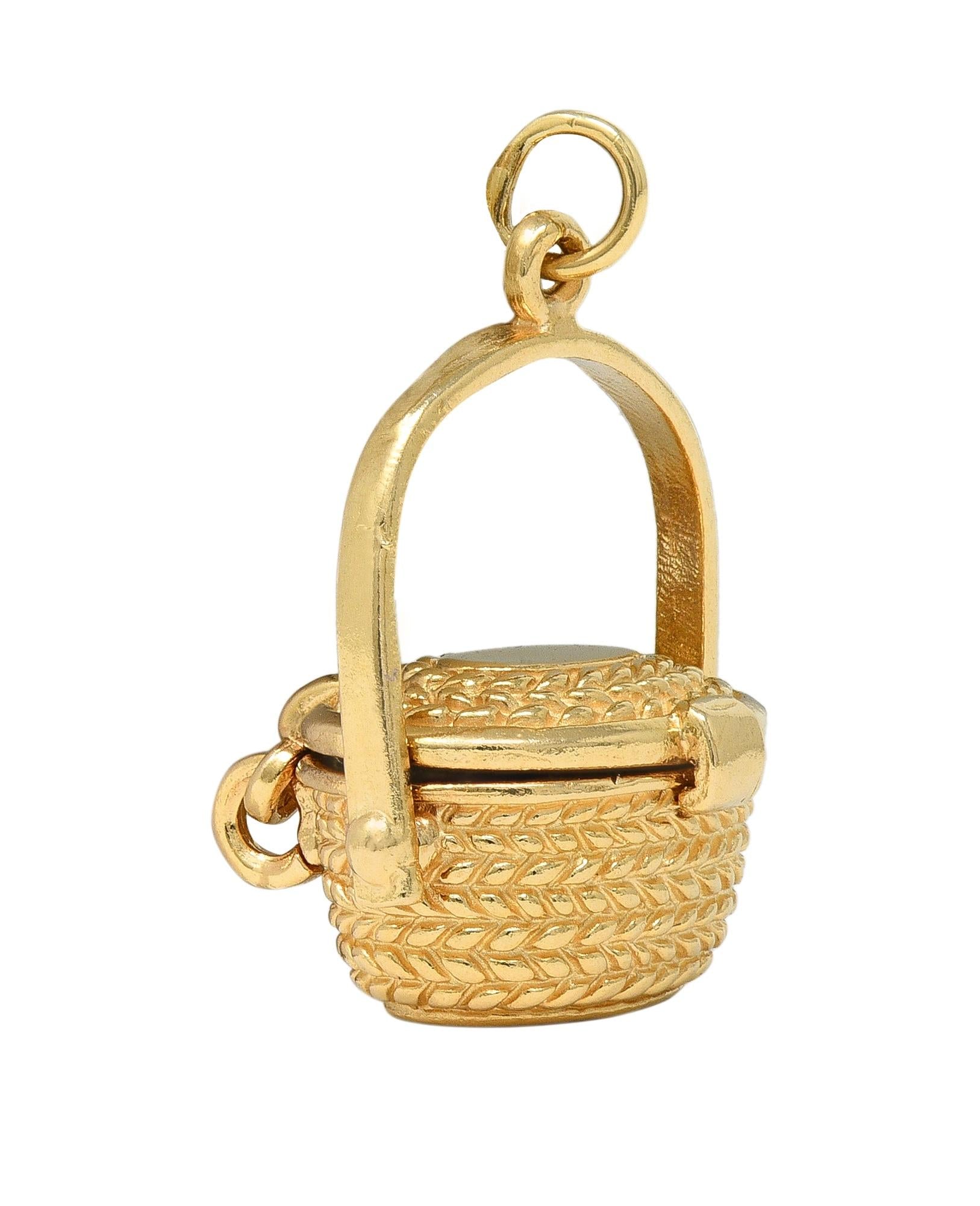 1950's 14 Karat Yellow Gold Vintage Picnic Basket Pendant Charm