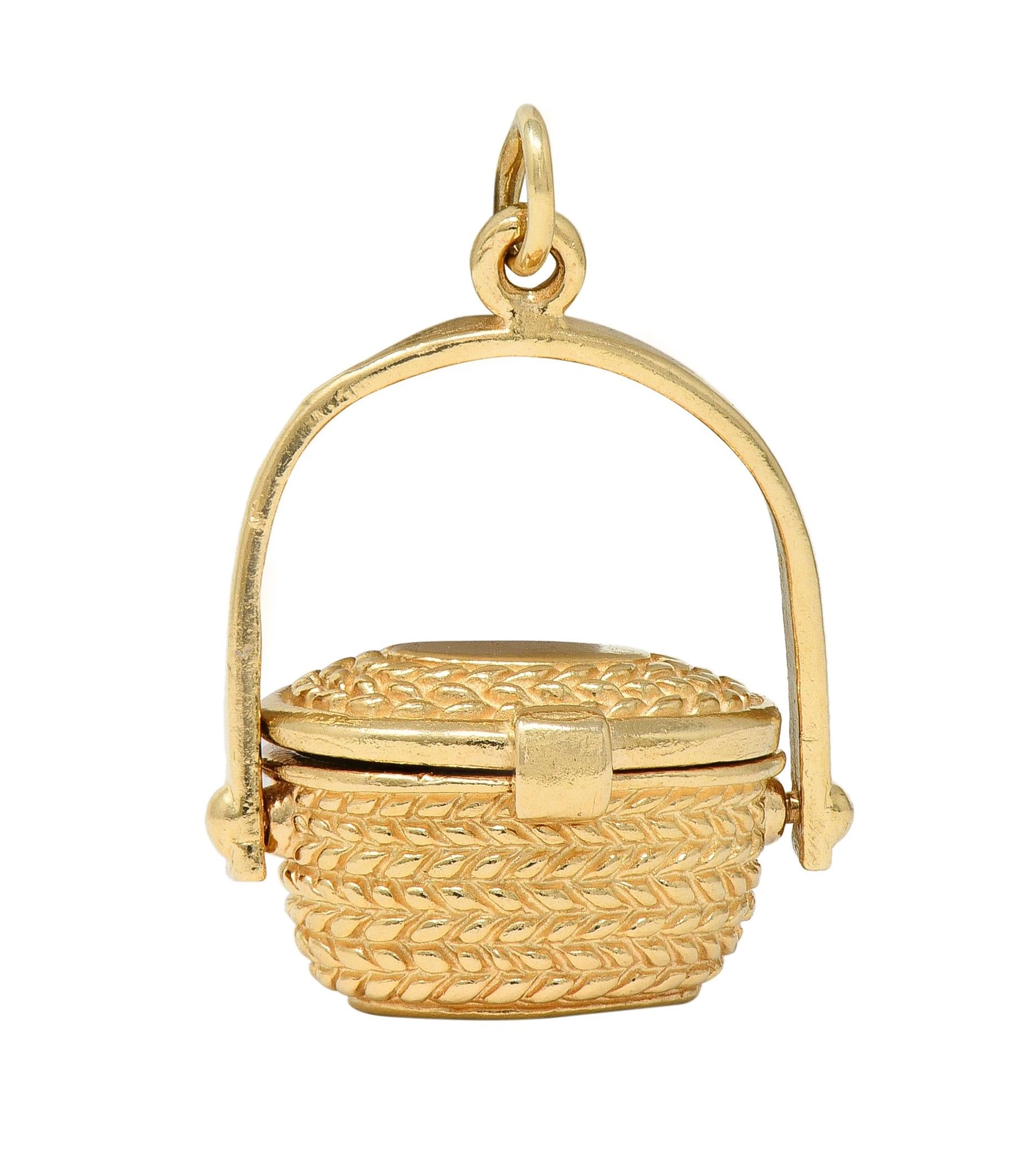 1950's 14 Karat Yellow Gold Vintage Picnic Basket Pendant Charm