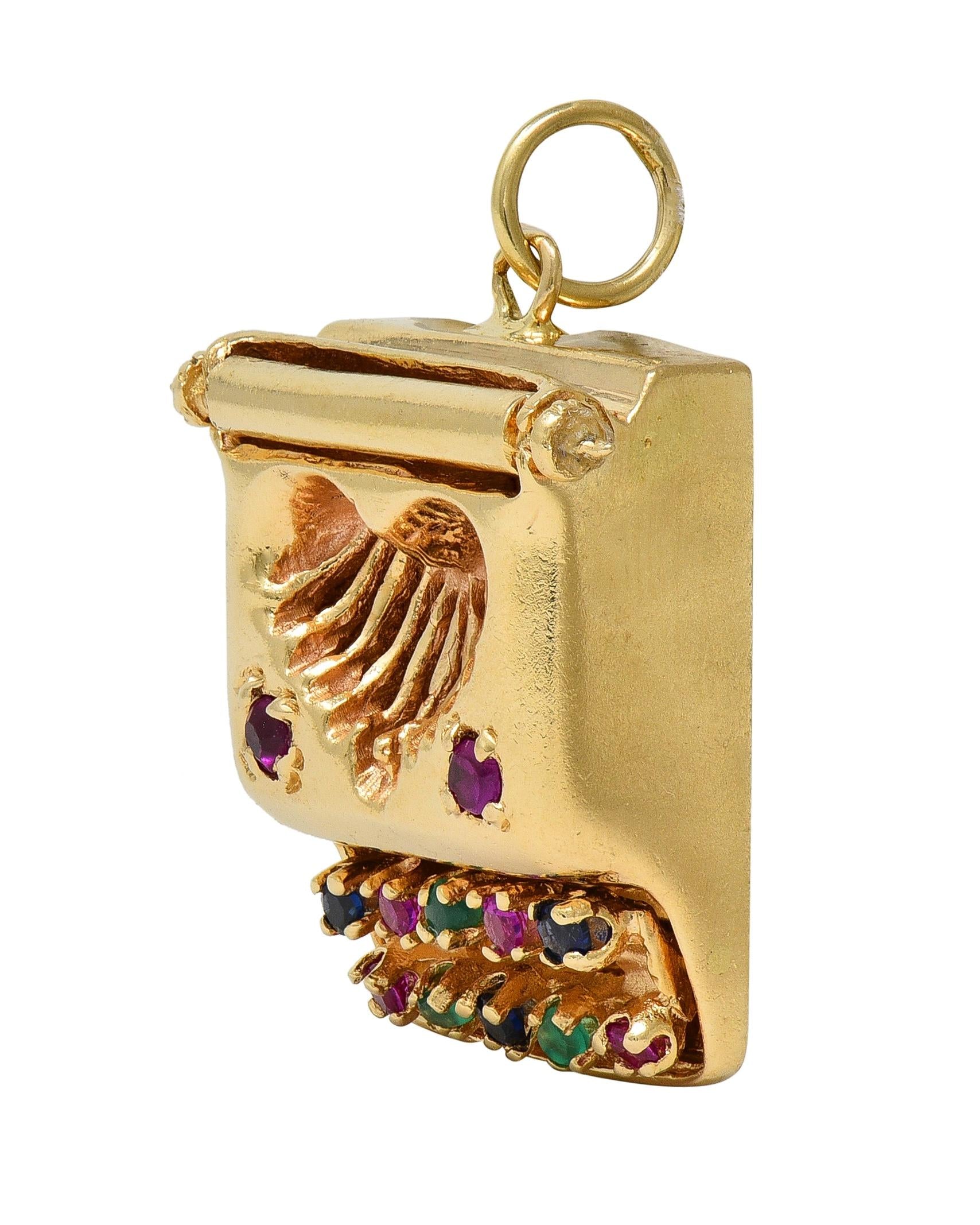1960's 14 Karat Yellow Gold Vintage Heart Typewriter Pendant Charm