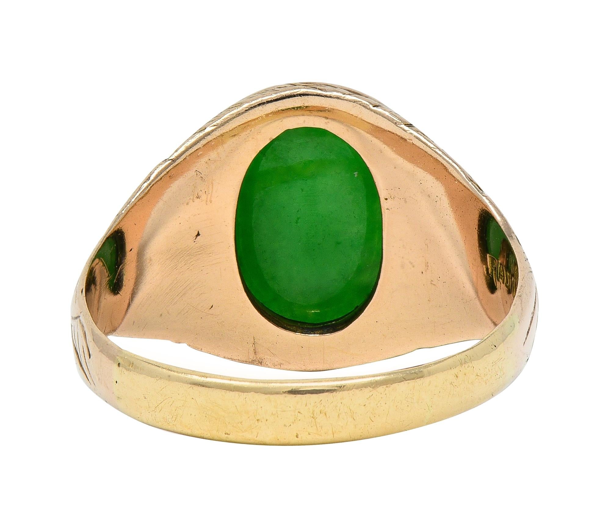 Radke & Co. Art Nouveau Jade 14 Karat Yellow Gold Antique Unisex Signet Ring