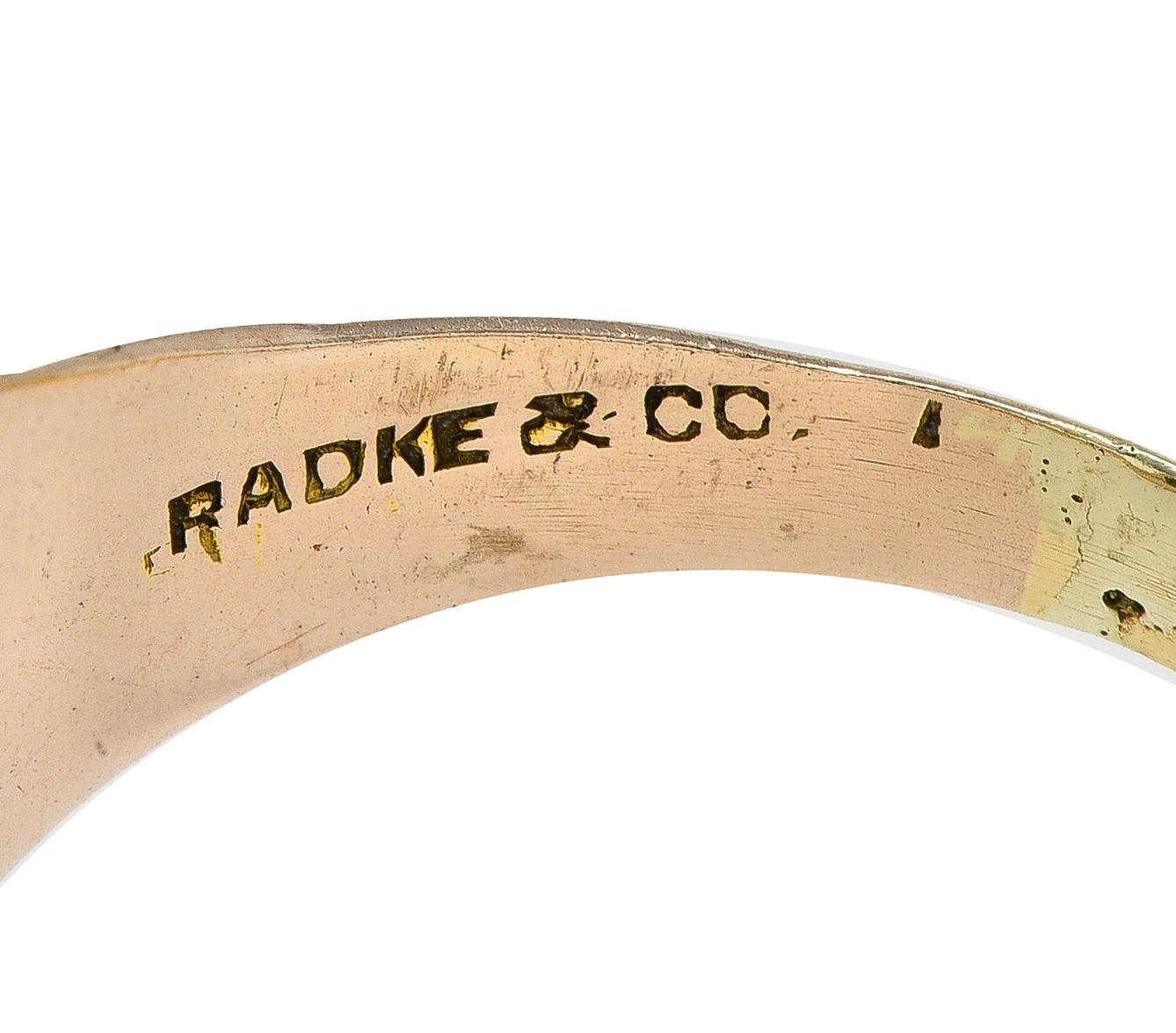 Radke & Co. Art Nouveau Jade 14 Karat Yellow Gold Antique Unisex Signet Ring