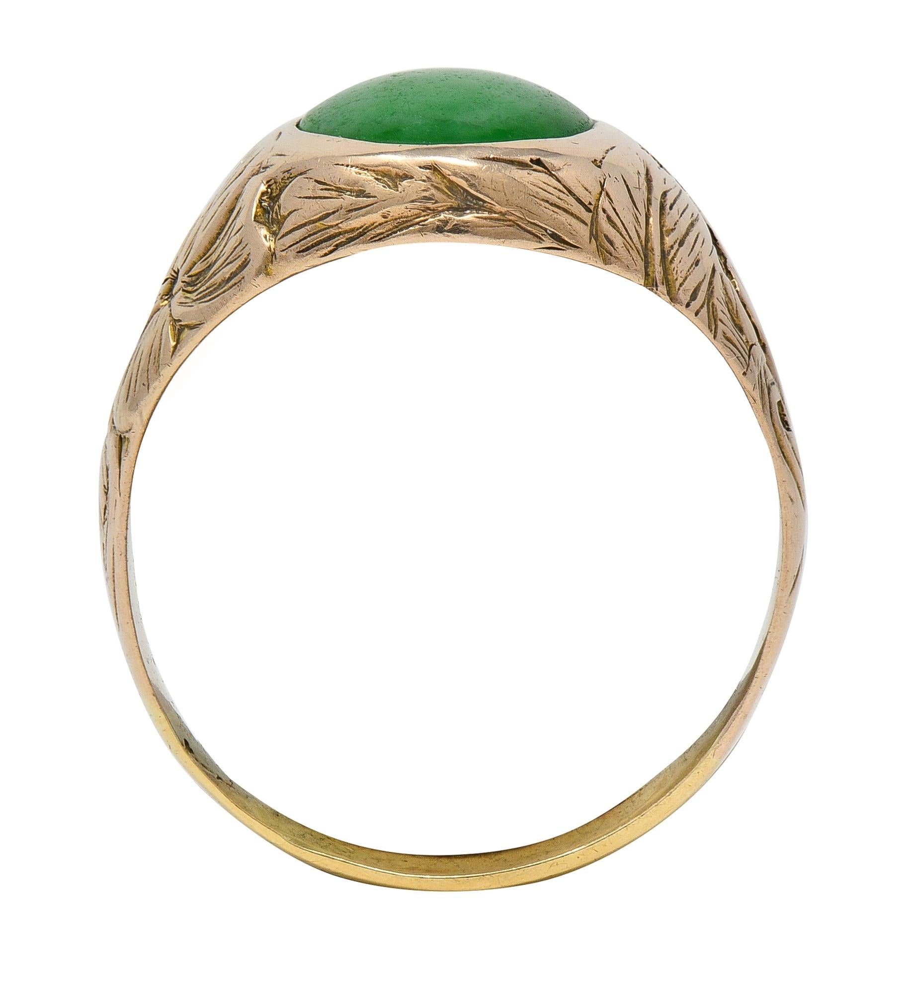 Radke & Co. Art Nouveau Jade 14 Karat Yellow Gold Antique Unisex Signet Ring