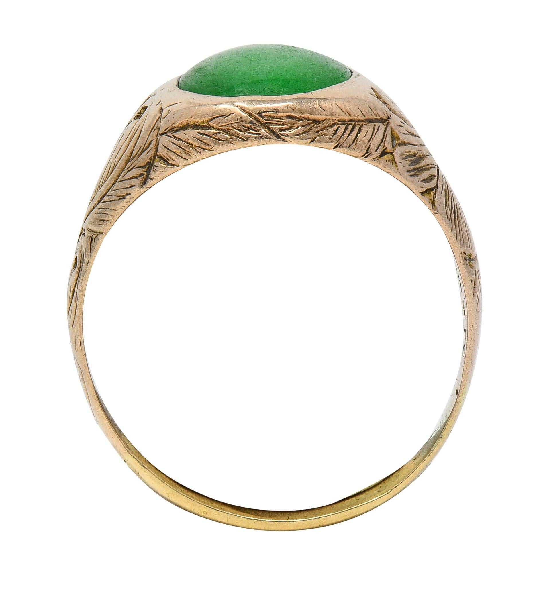 Radke & Co. Art Nouveau Jade 14 Karat Yellow Gold Antique Unisex Signet Ring