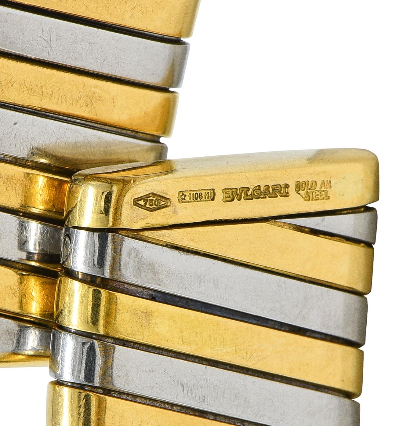 Bulgari 1990's 18K Yellow Gold Stainless Steel Tubogas Vintage Cuff Bracelet