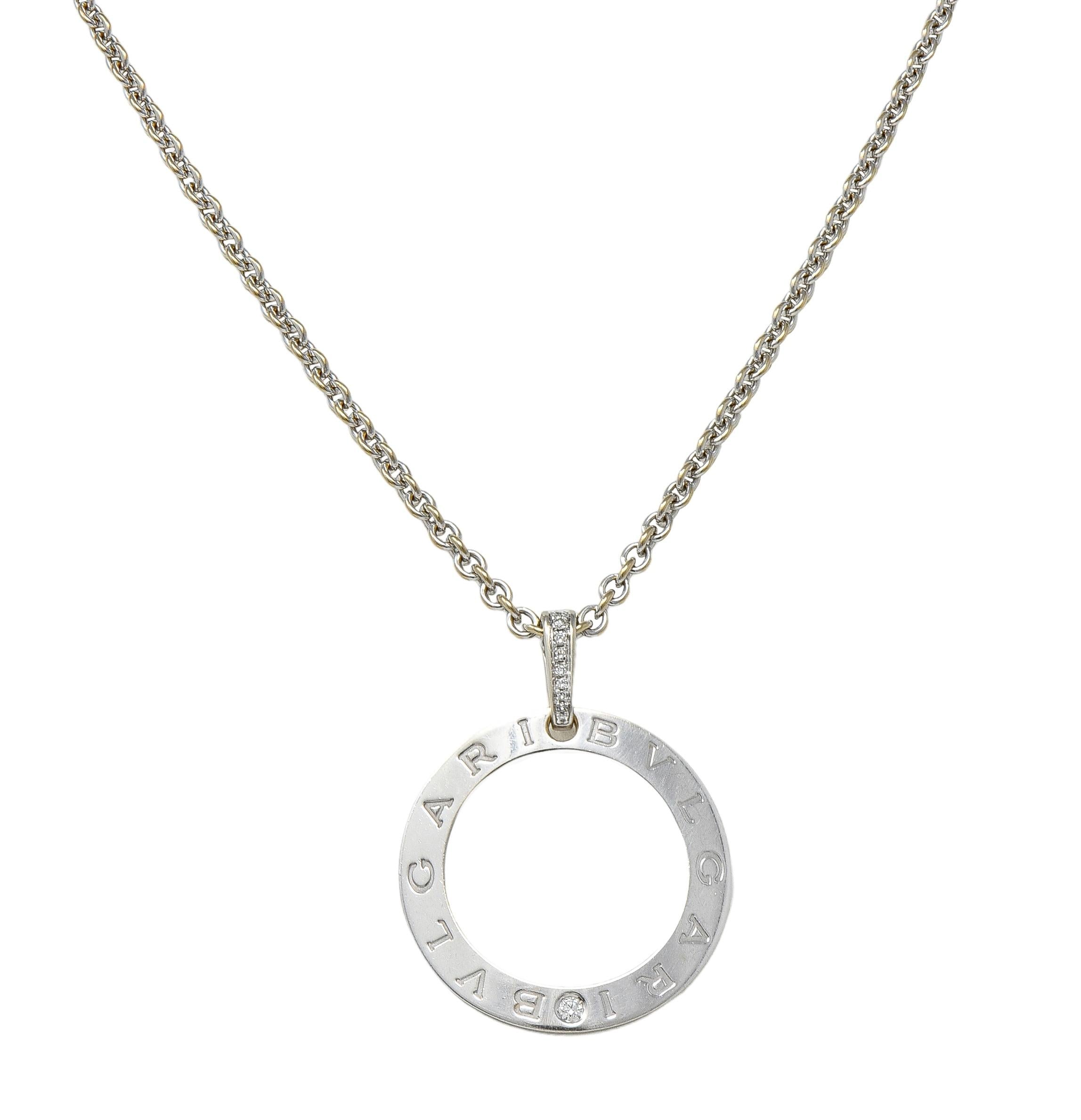 Bulgari 2010's Diamond 18 Karat White Gold Logo Disk Pendant Necklace