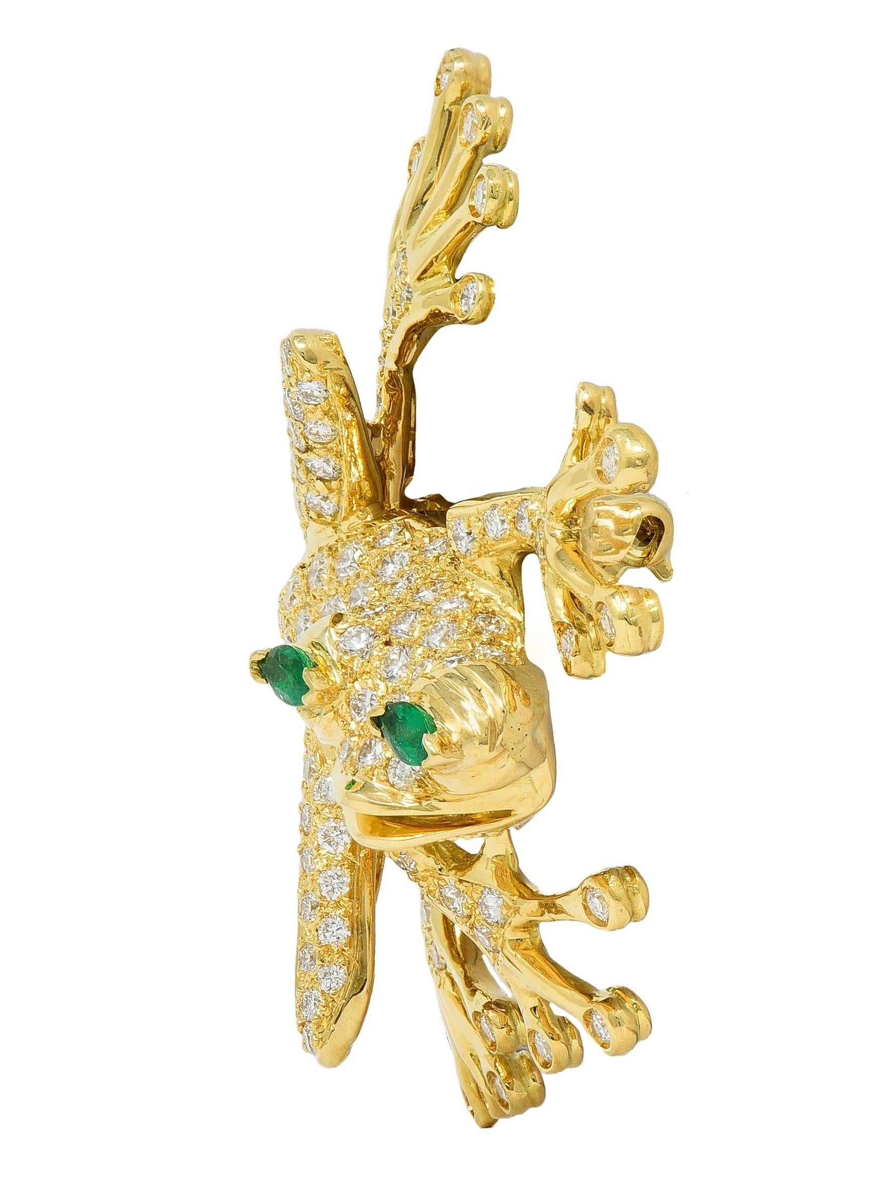 Danker 1980's 3.80 CTW Diamond Emerald 18 Karat Gold Vintage Frog Brooch