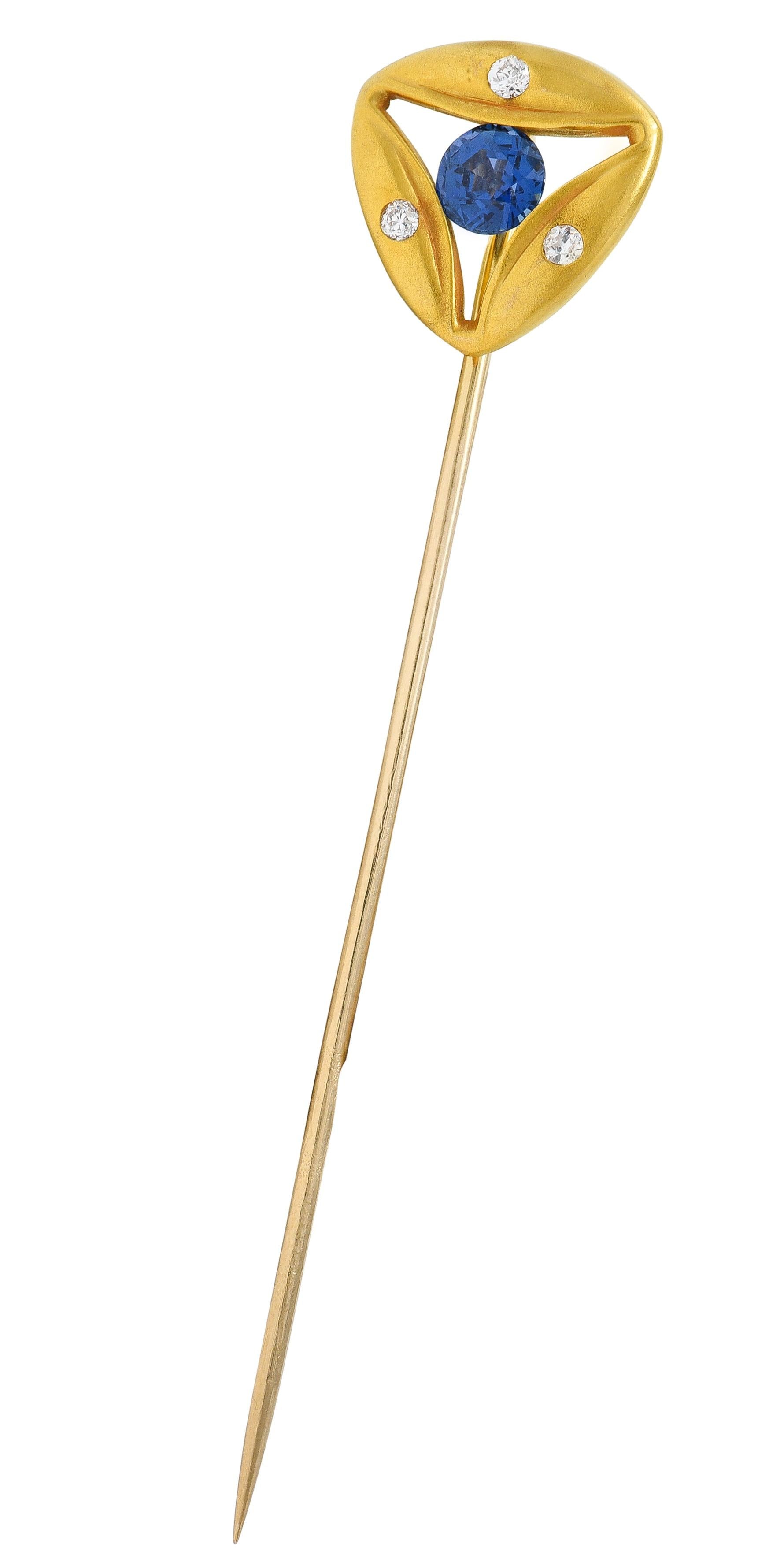 Edwardian Brassler Sapphire Diamond 14k Yellow Gold Antique Triangle Stickpin