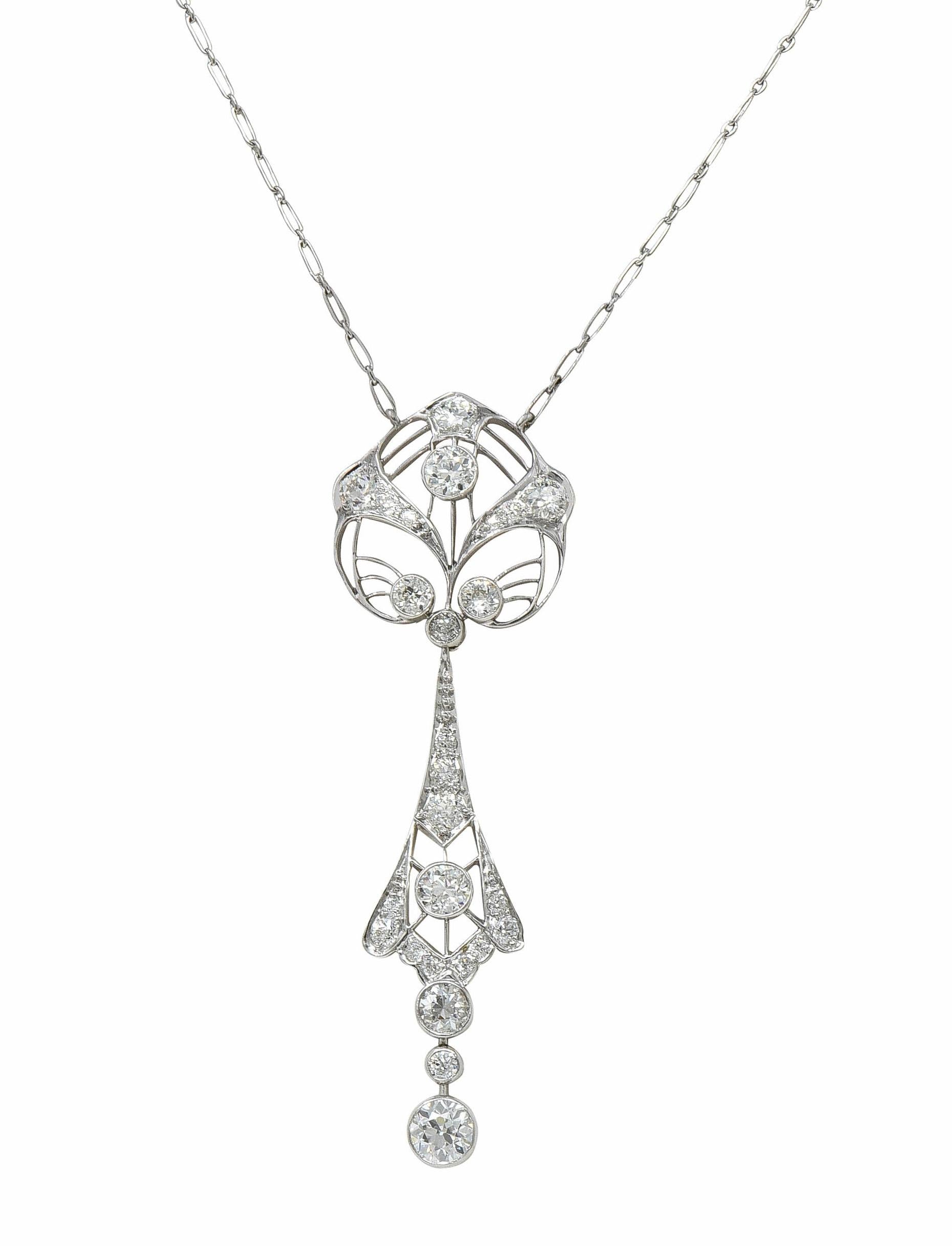 Art Deco 2.75 CTW Diamond Platinum Vintage Openwork Drop Necklace