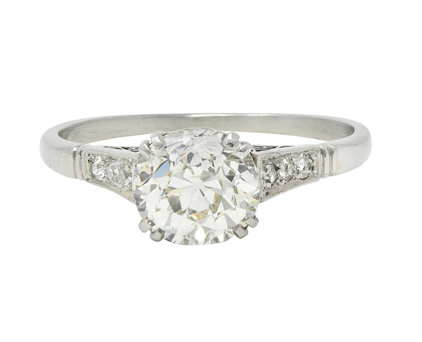 Art Deco Old Mine Cut Diamond Platinum Scrolling Vintage Engagement Ring