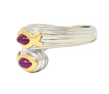 Fred Paris Ruby 18 Karat Two-Tone Gold Fish Pisces Zodiac Vintage Bypass Ring