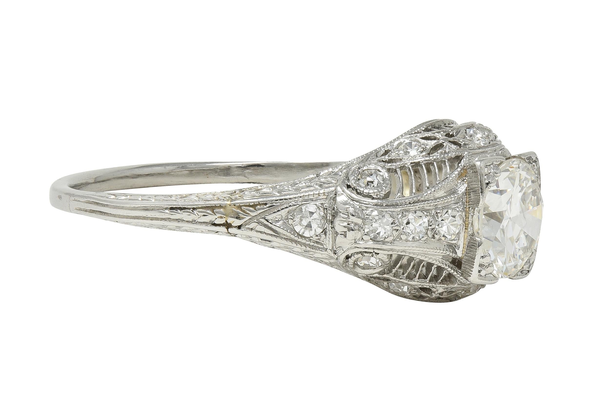 Art Deco Old European Cut Diamond Platinum Vintage Bombé Wheat Engagement Ring