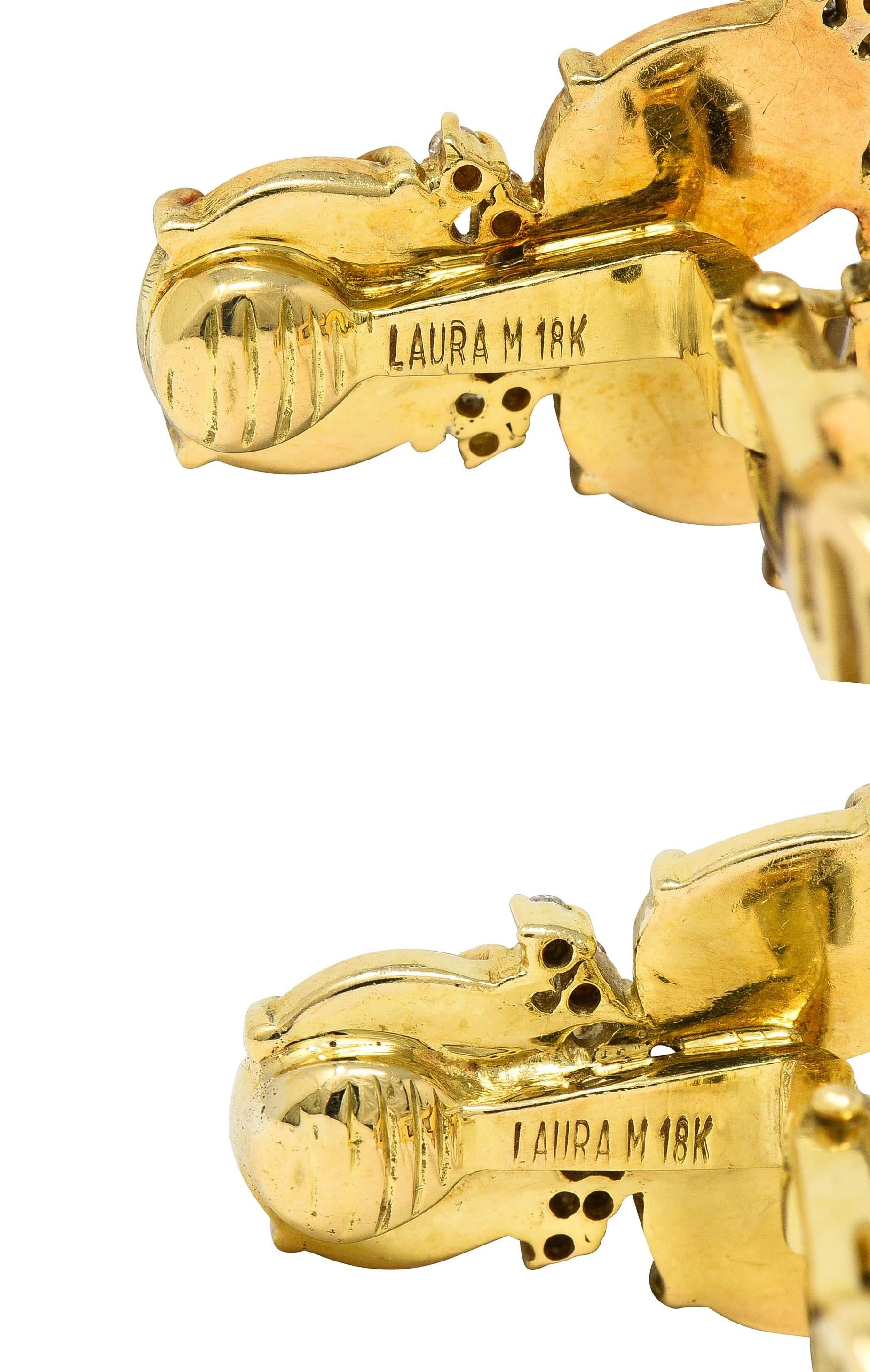 Laura Munder Diamond Coral 18 Karat Yellow Gold Chandelier Ear-Clip Earrings