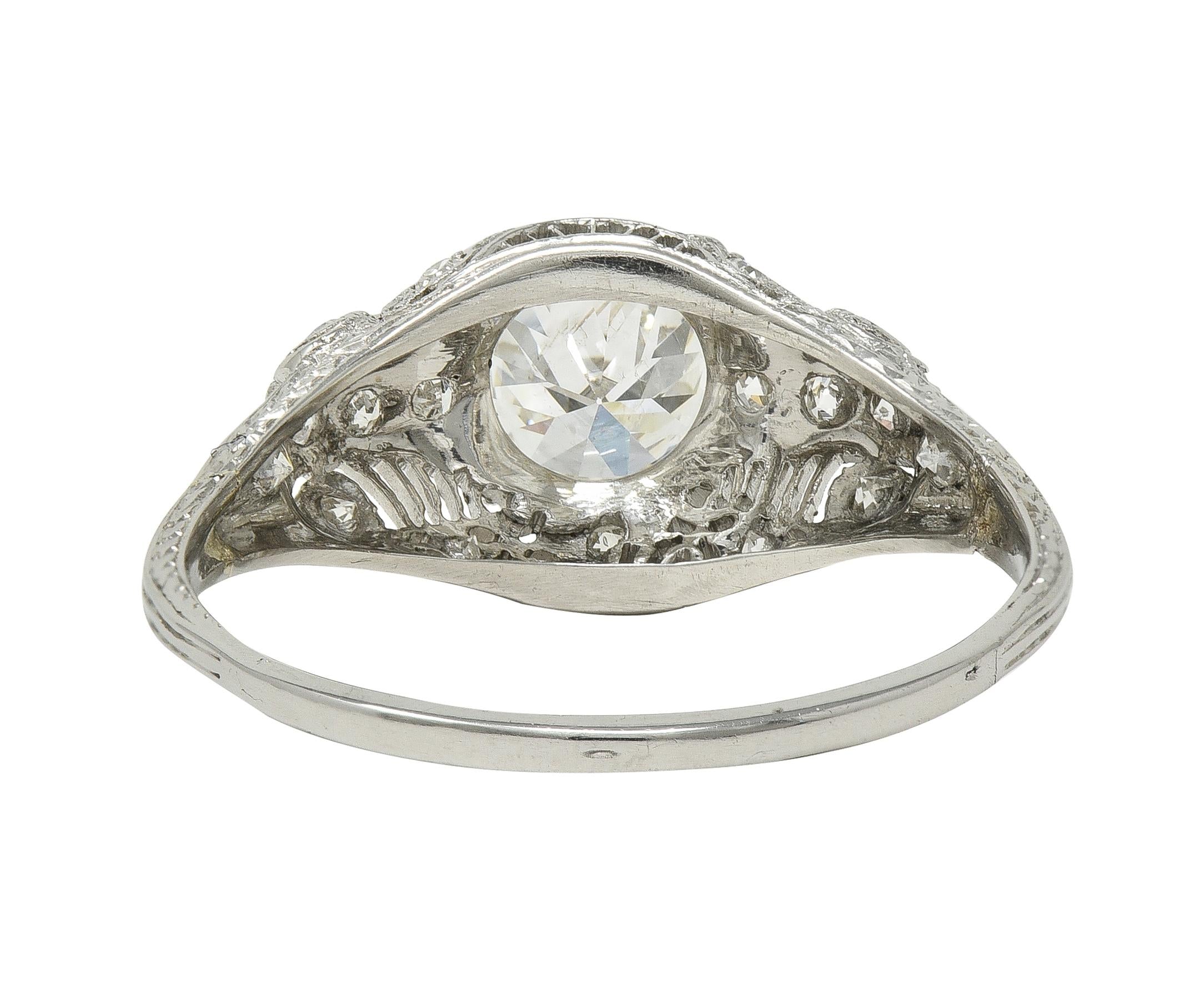 Art Deco Old European Cut Diamond Platinum Vintage Bombé Wheat Engagement Ring