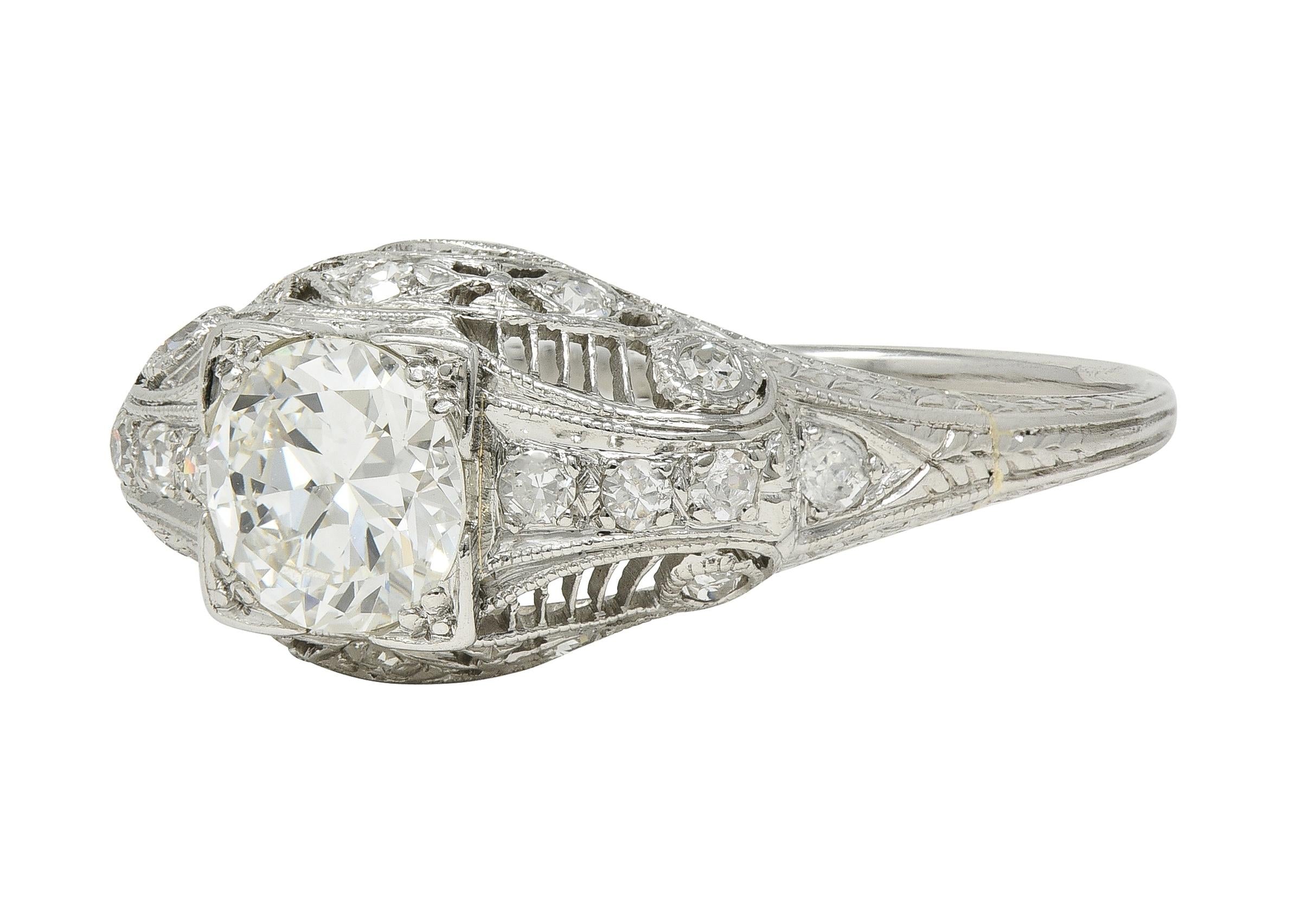 Art Deco Old European Cut Diamond Platinum Vintage Bombé Wheat Engagement Ring