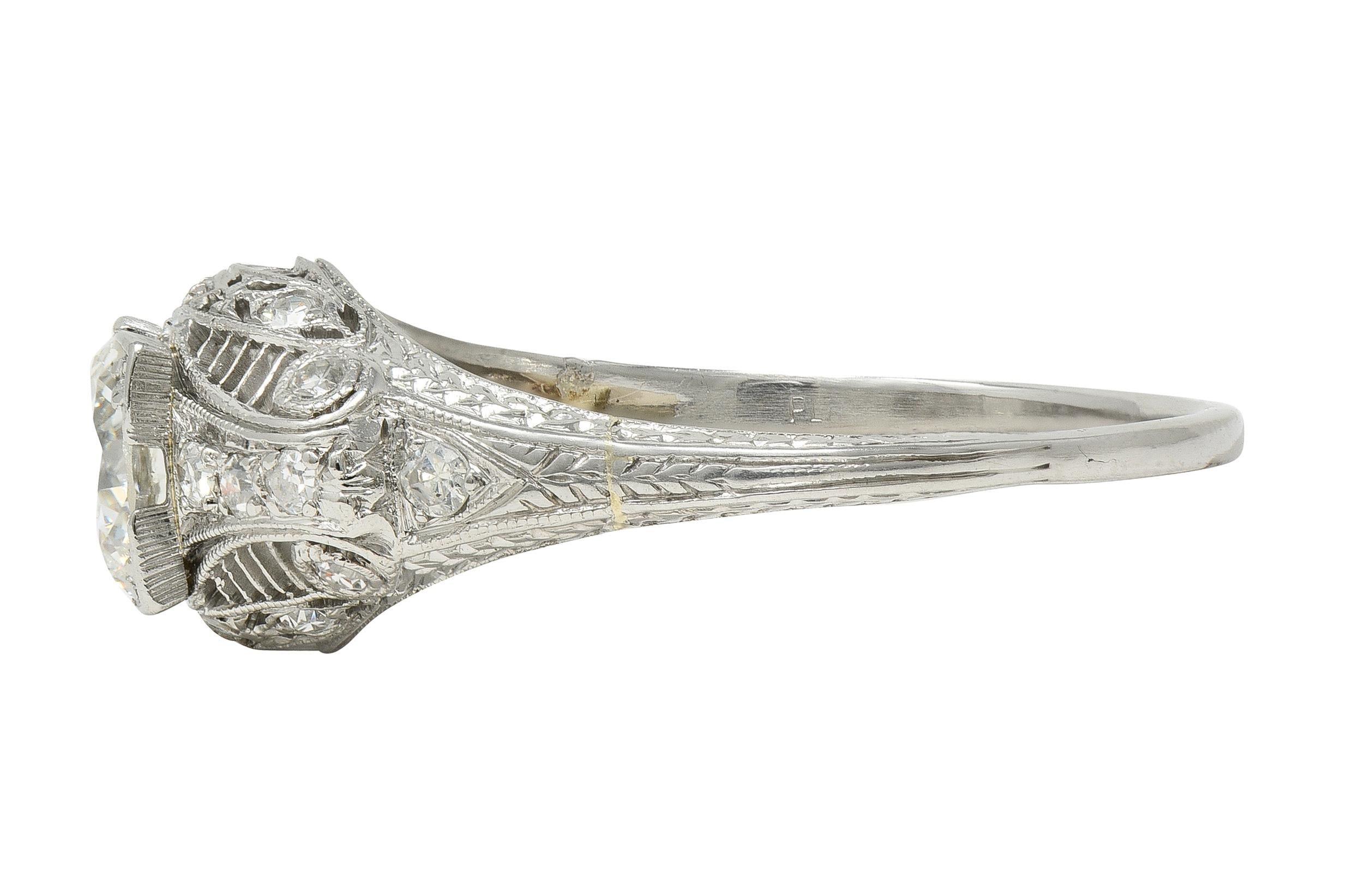 Art Deco Old European Cut Diamond Platinum Vintage Bombé Wheat Engagement Ring