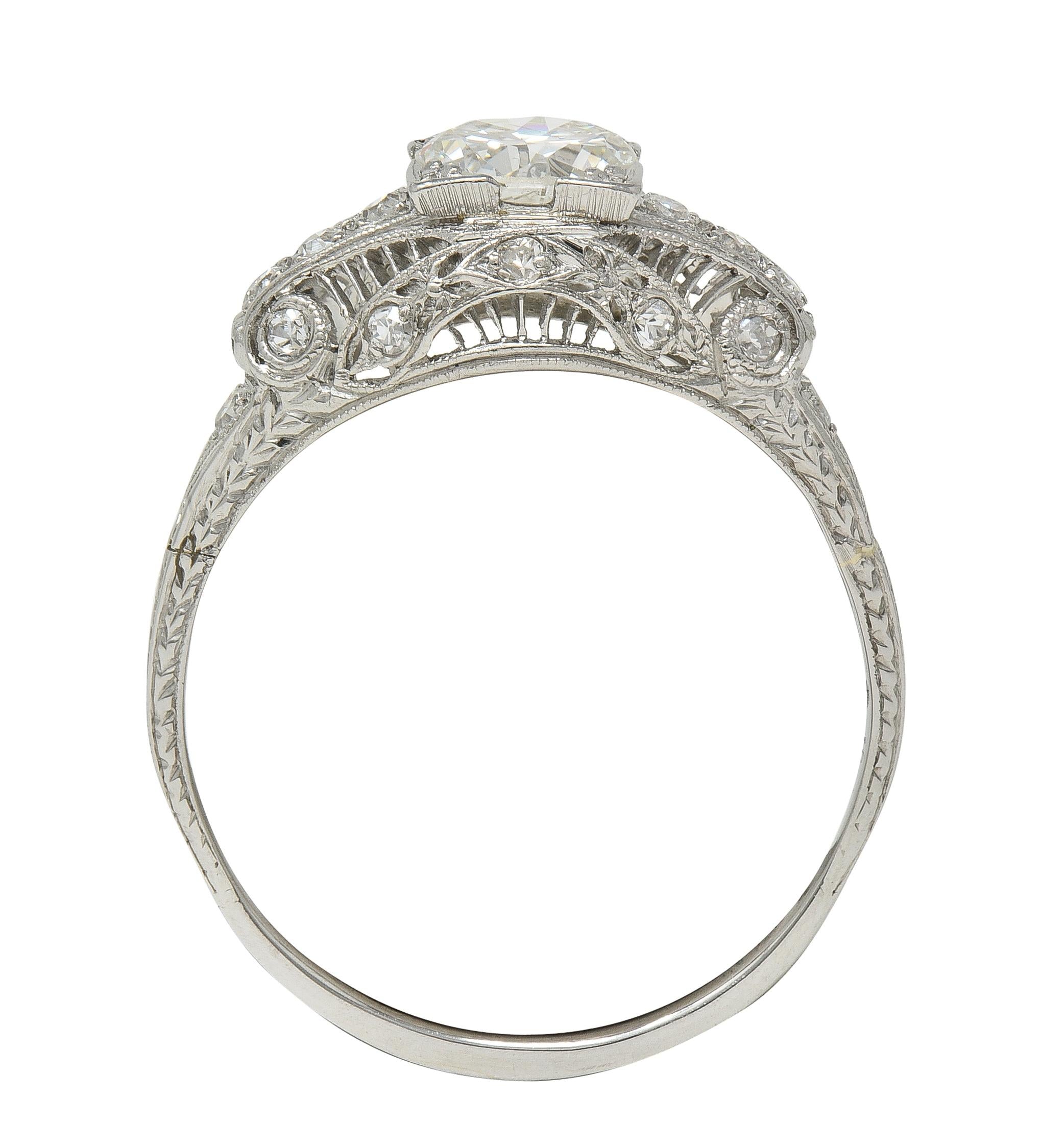 Art Deco Old European Cut Diamond Platinum Vintage Bombé Wheat Engagement Ring