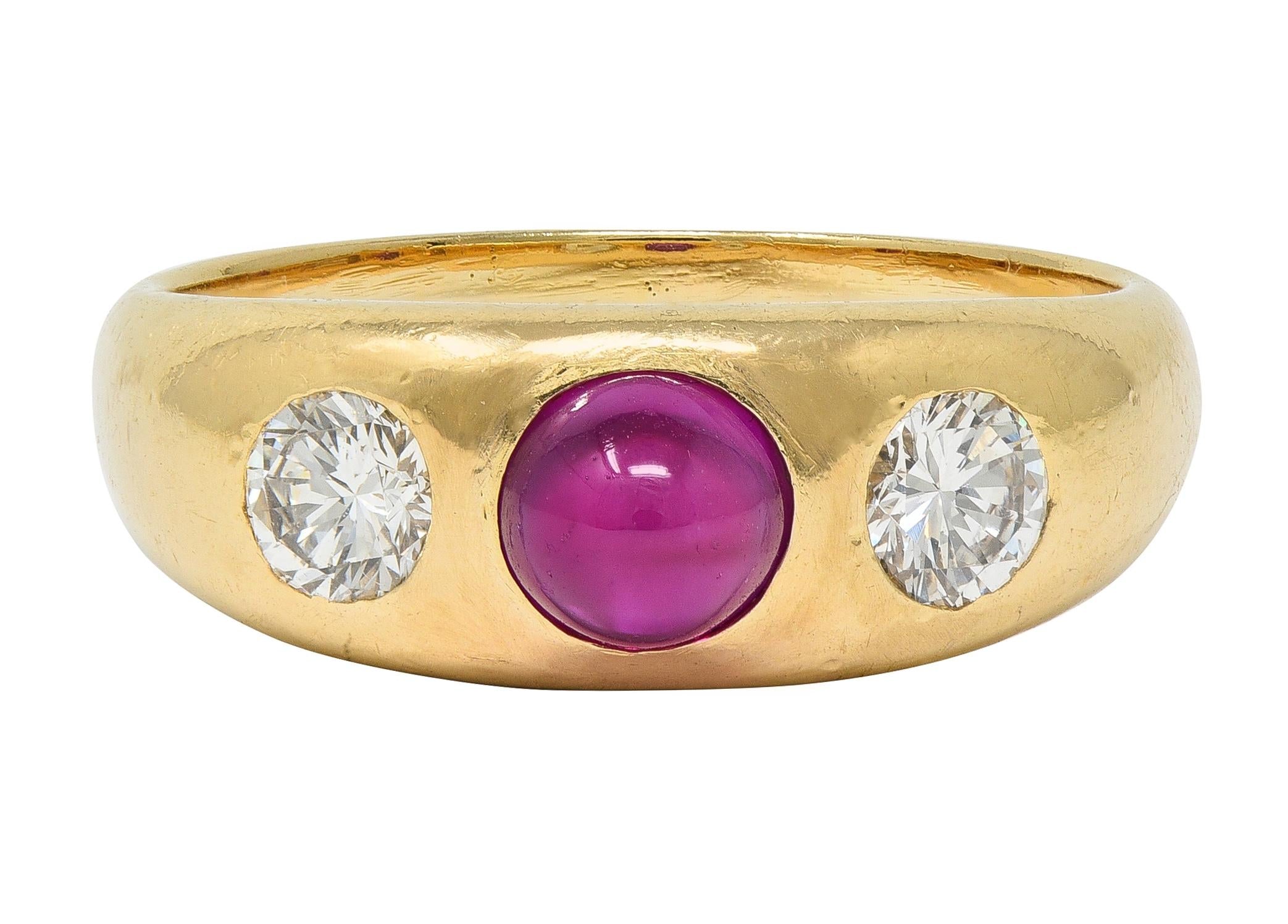 1960's Ruby Diamond 14 Karat Yellow Gold Vintage Three Stone Ring