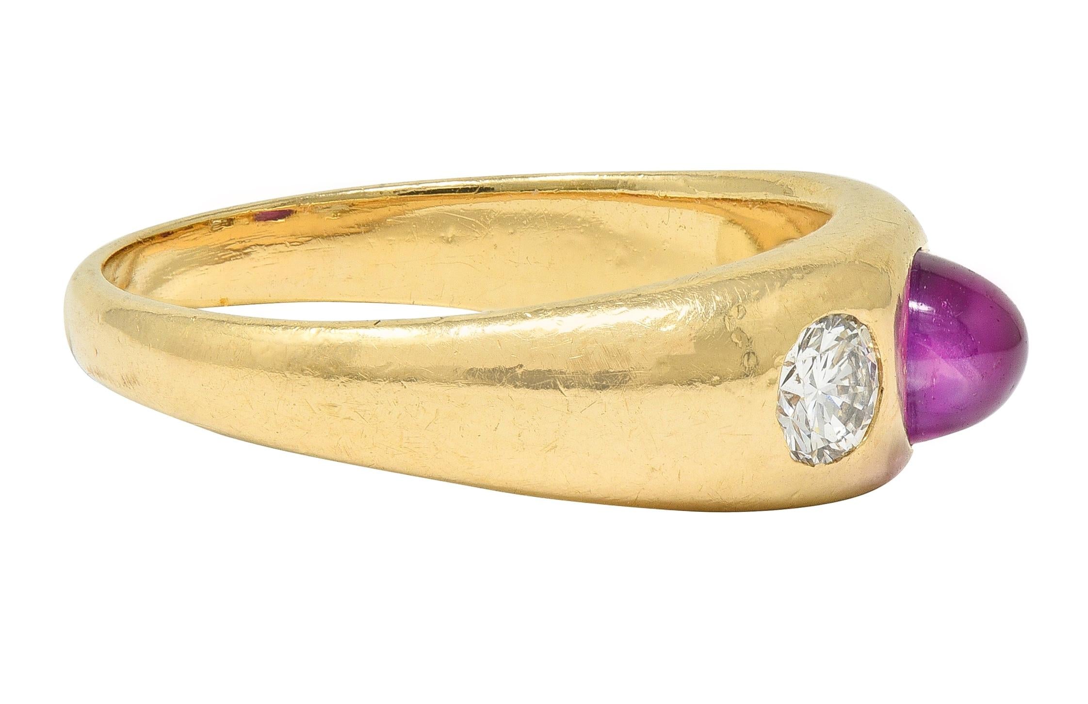 1960's Ruby Diamond 14 Karat Yellow Gold Vintage Three Stone Ring