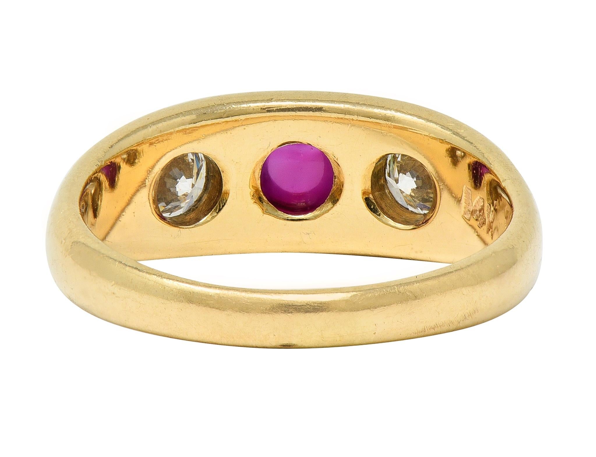 1960's Ruby Diamond 14 Karat Yellow Gold Vintage Three Stone Ring