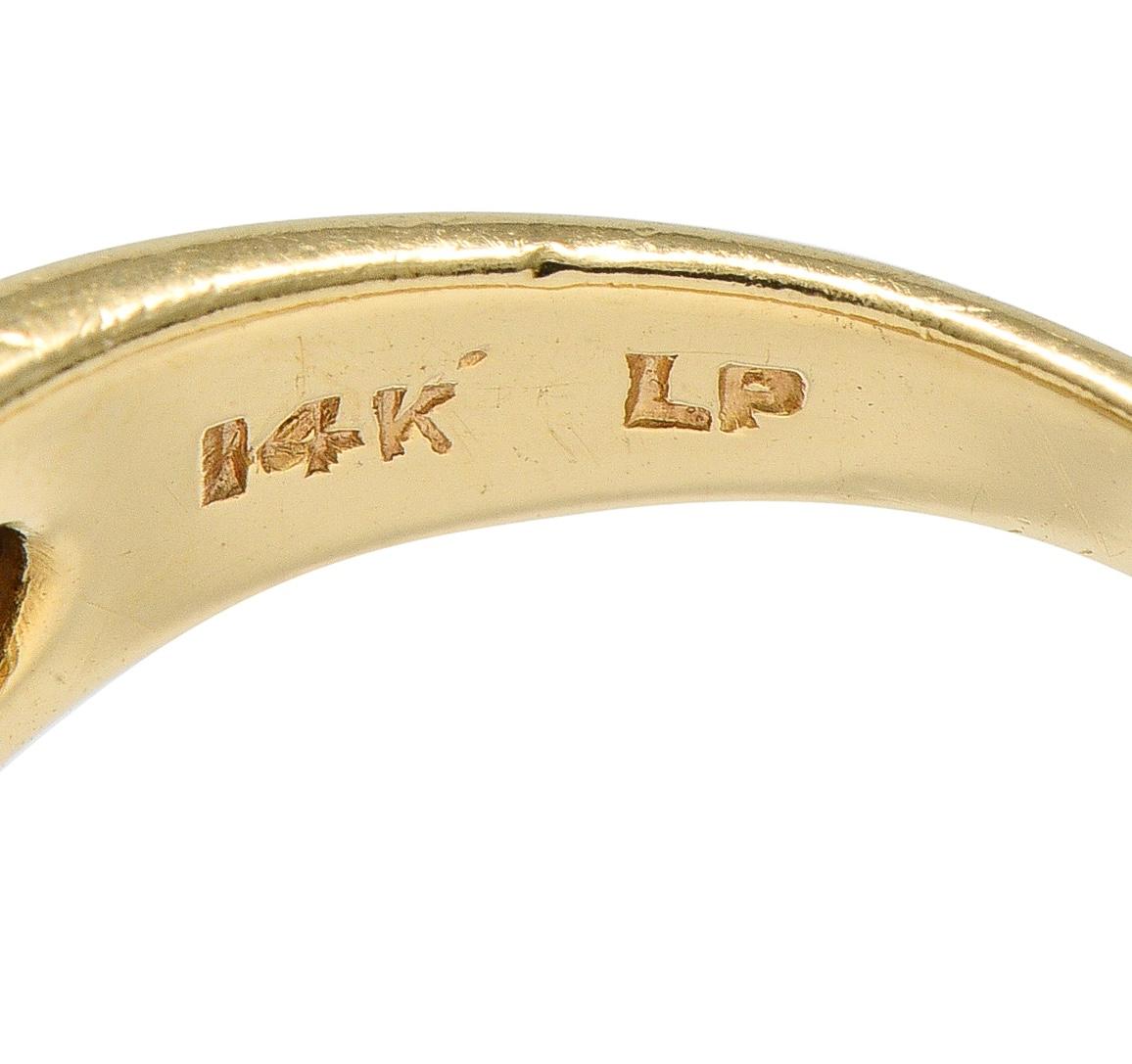 1960's Ruby Diamond 14 Karat Yellow Gold Vintage Three Stone Ring