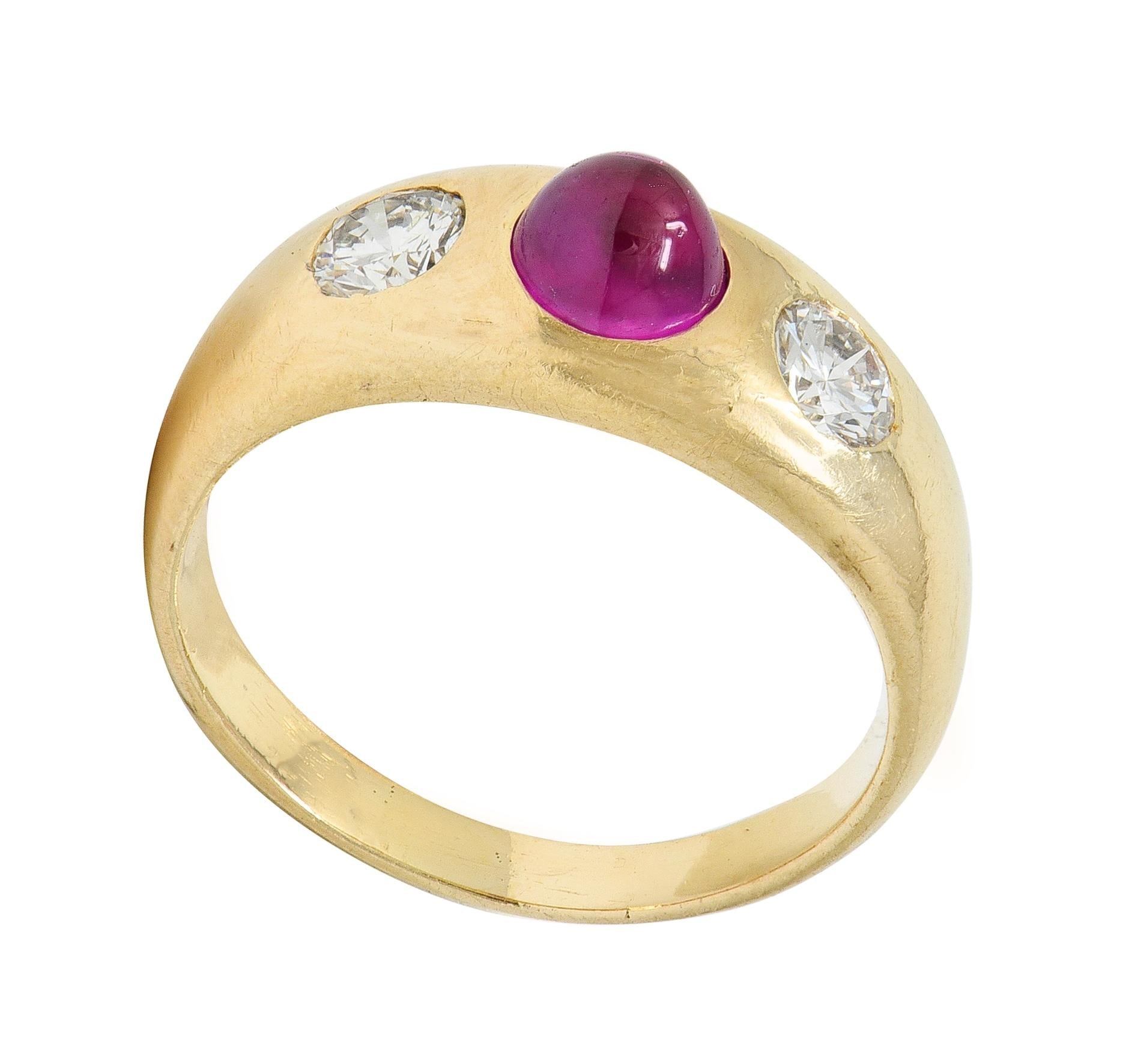 1960's Ruby Diamond 14 Karat Yellow Gold Vintage Three Stone Ring