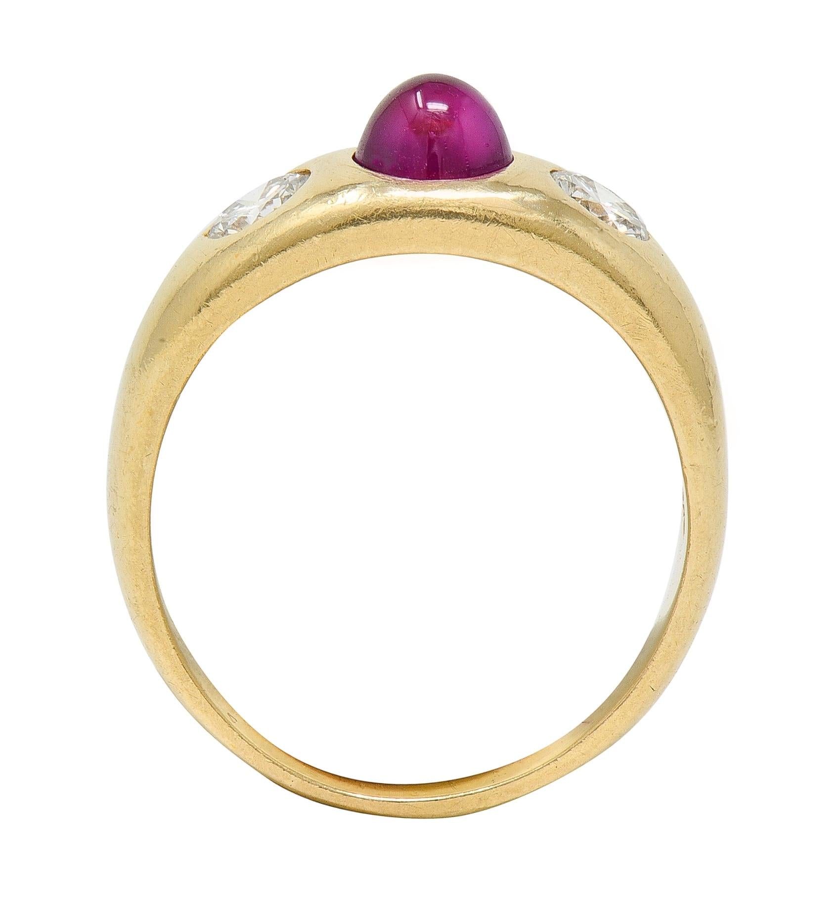 1960's Ruby Diamond 14 Karat Yellow Gold Vintage Three Stone Ring