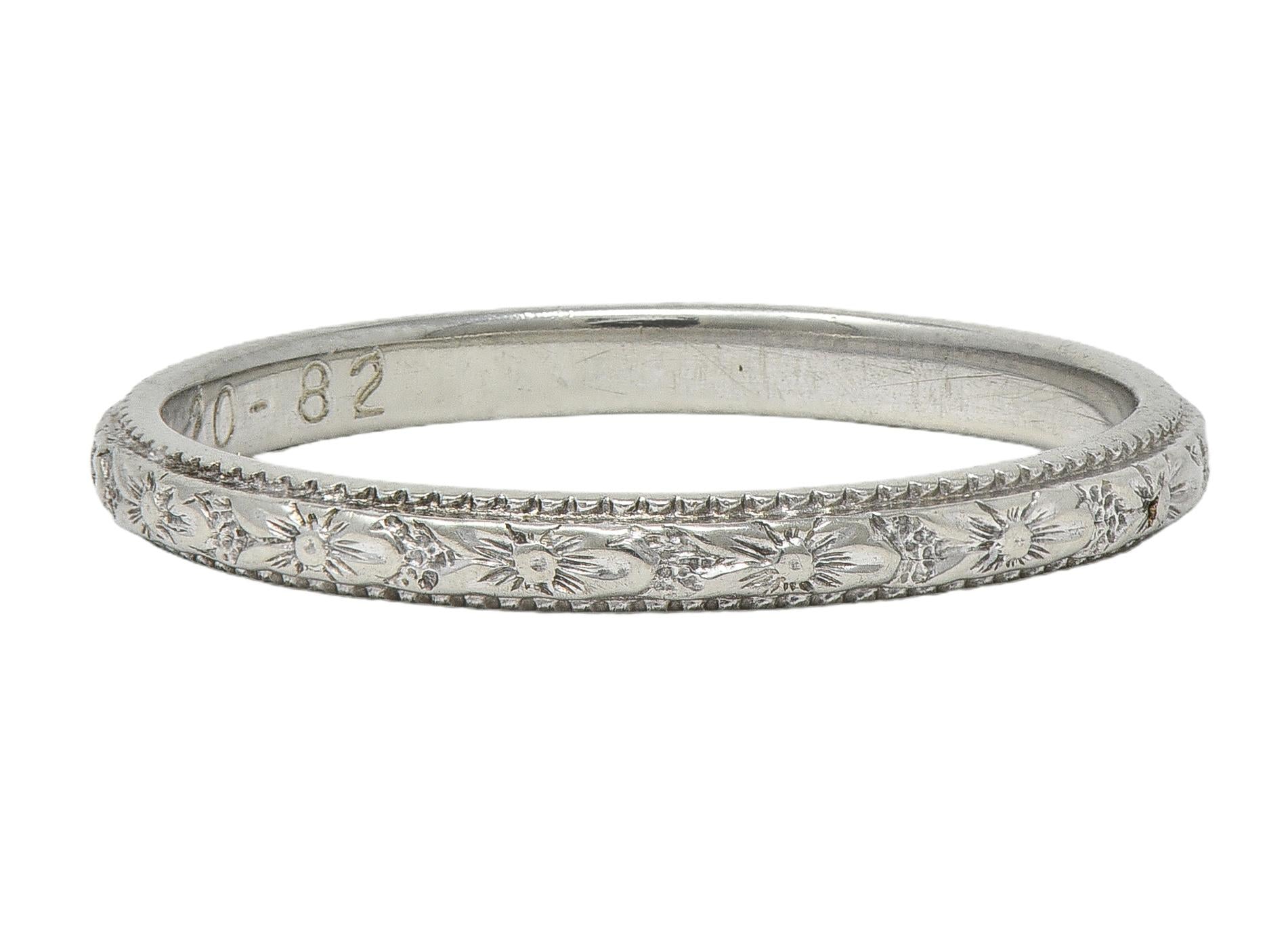 1982 18 Karat White Gold Vintage Orange Blossom Wedding Band Ring