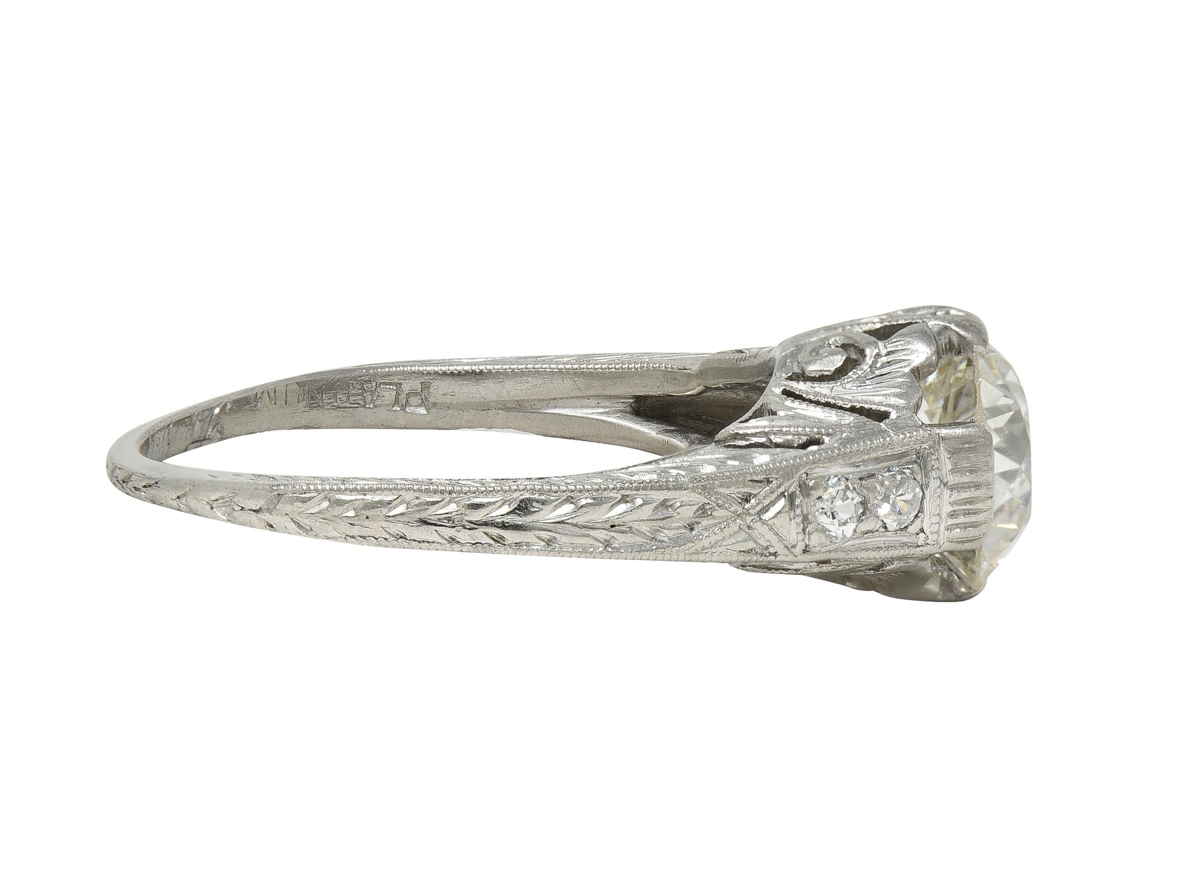 Art Deco 1.21 Old European Diamond Platinum Vintage Scrolling Engagement Ring