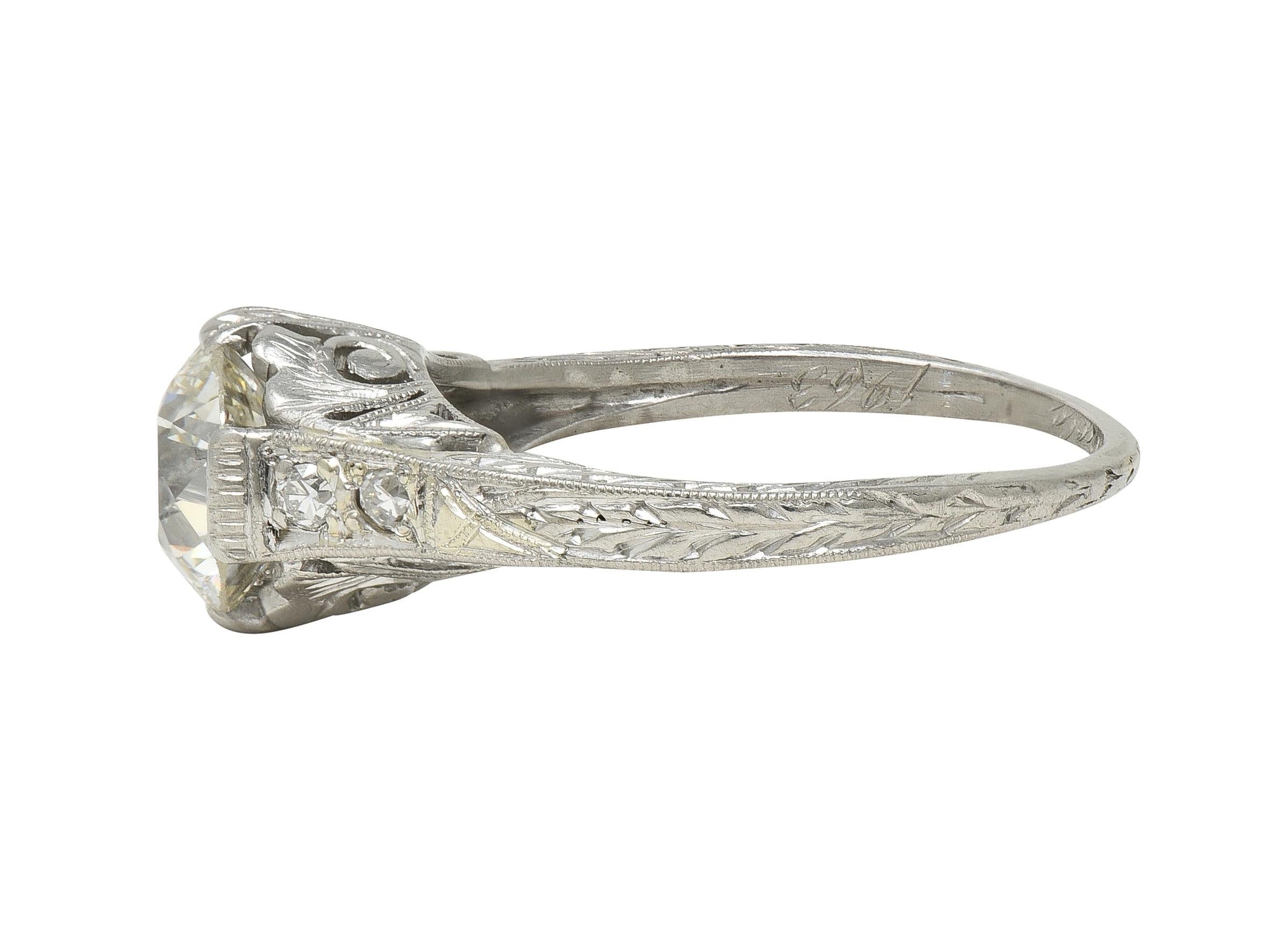Art Deco 1.21 Old European Diamond Platinum Vintage Scrolling Engagement Ring