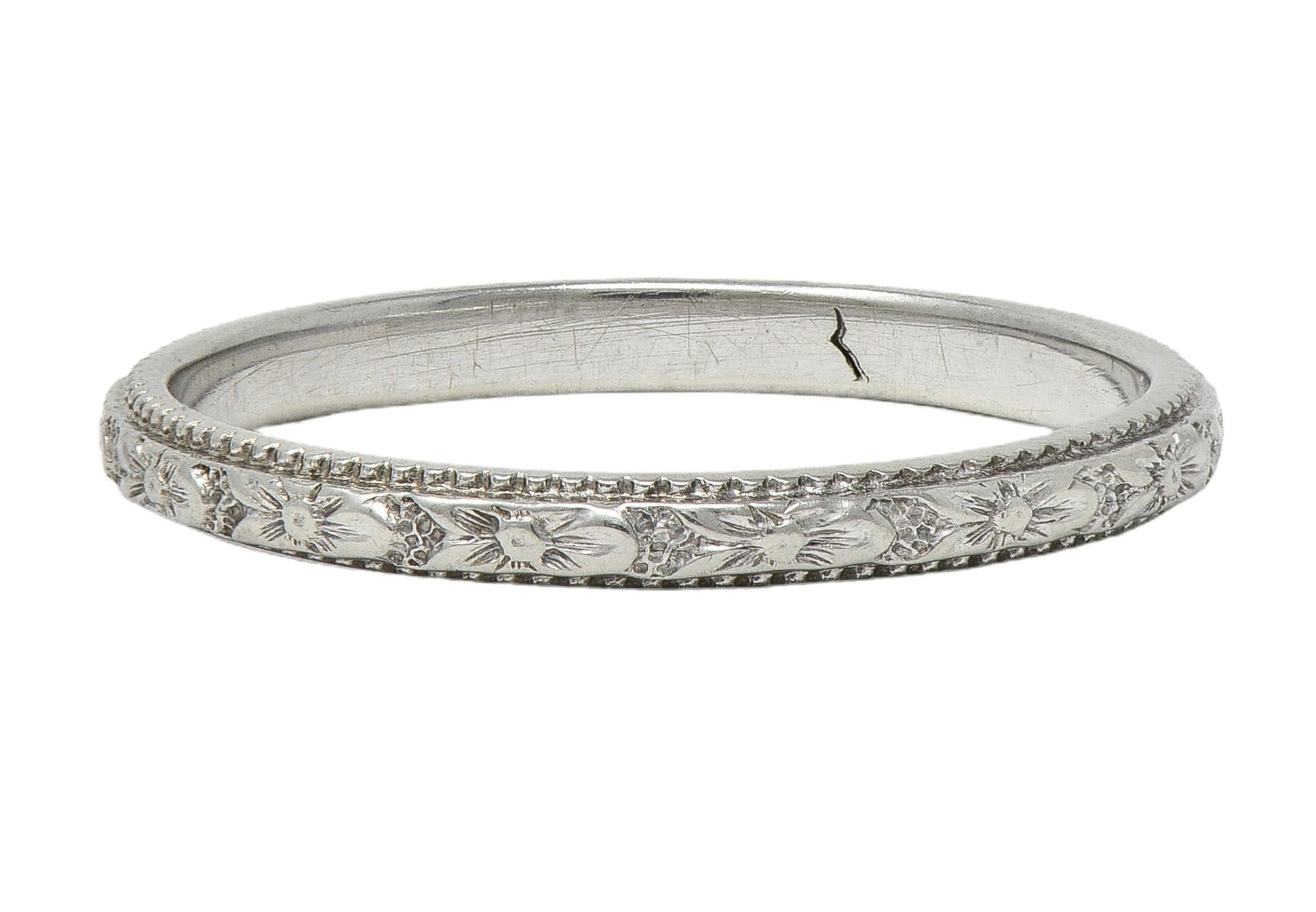 1982 18 Karat White Gold Vintage Orange Blossom Wedding Band Ring