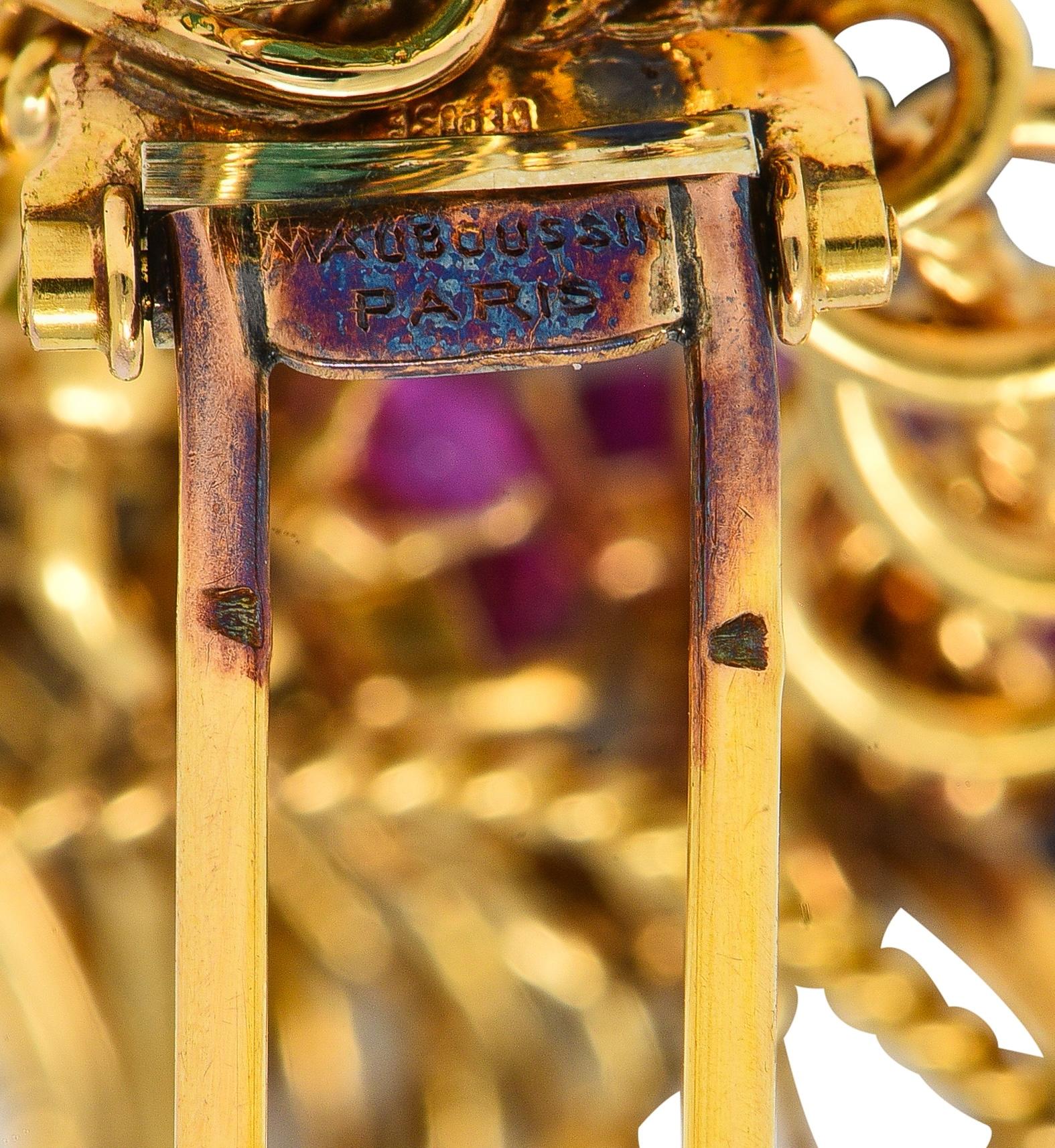 Mauboussin Paris 1950's Multi-Gem 18K Gold Vintage Giardinetto Floral Brooch