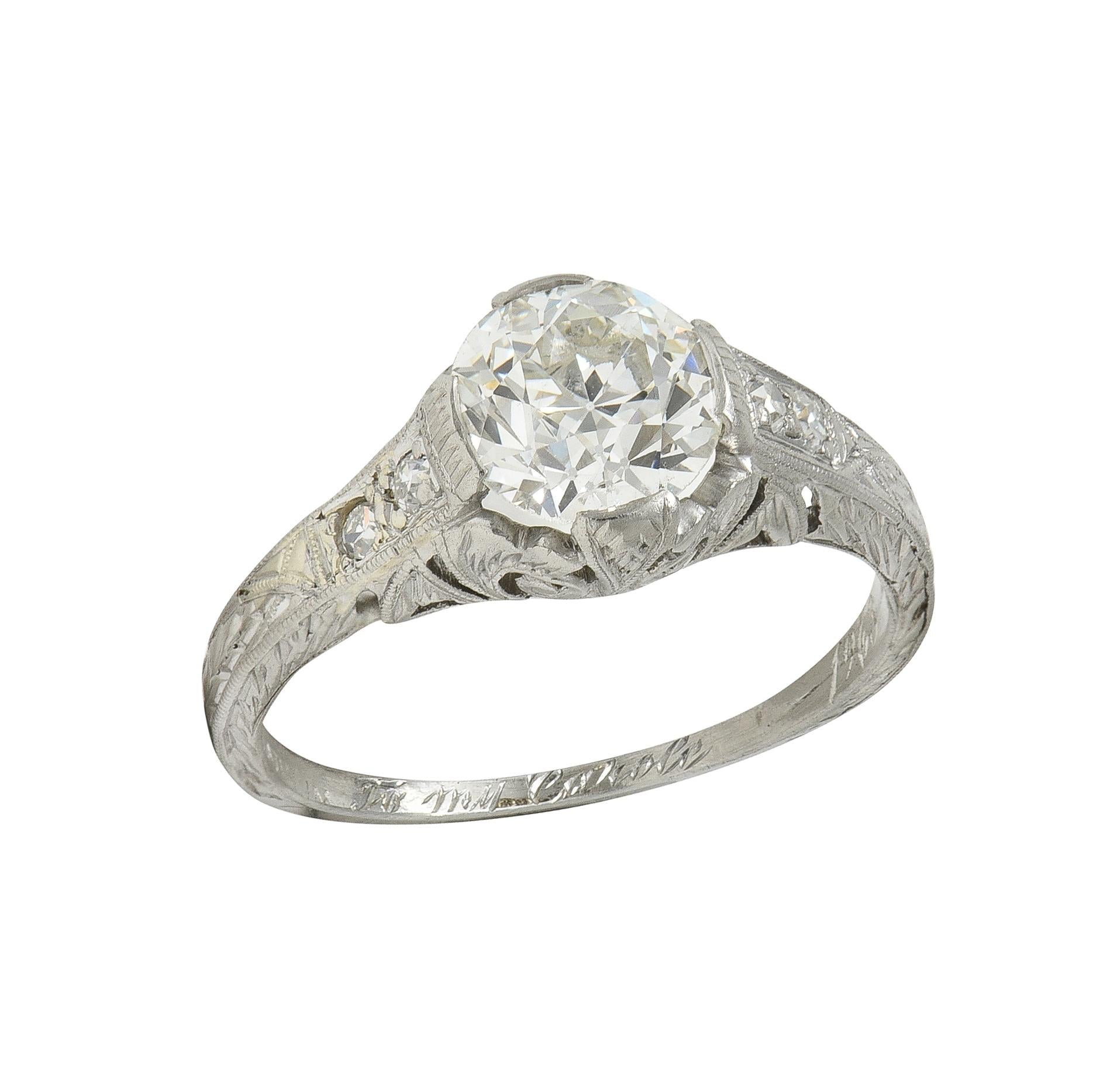 Art Deco 1.21 Old European Diamond Platinum Vintage Scrolling Engagement Ring