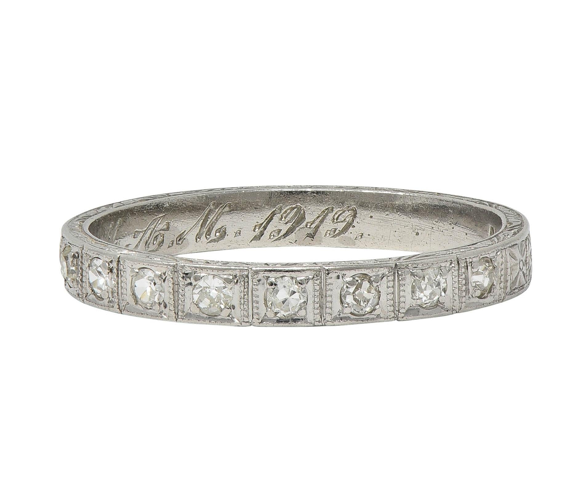 1919 Early Art Deco Diamond Platinum Orange Blossom Antique Wedding Band Ring