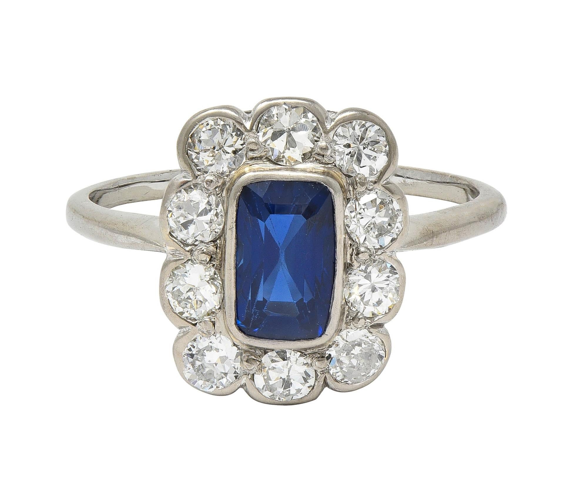 Art Deco 2.00 CTW Sapphire Diamond Platinum Vintage Halo Ring